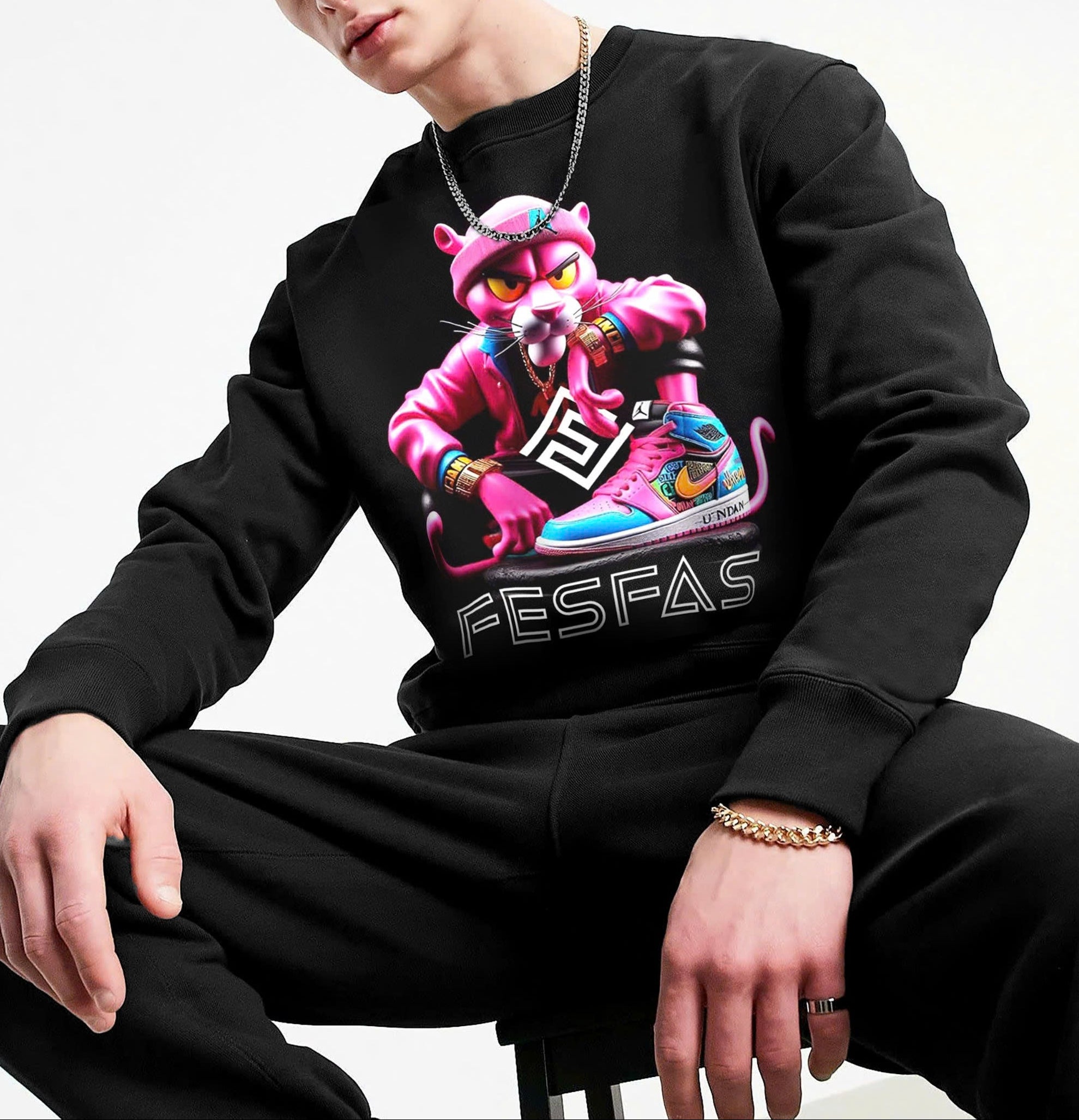 FesFas pink panther-print Sweatshirt | Black