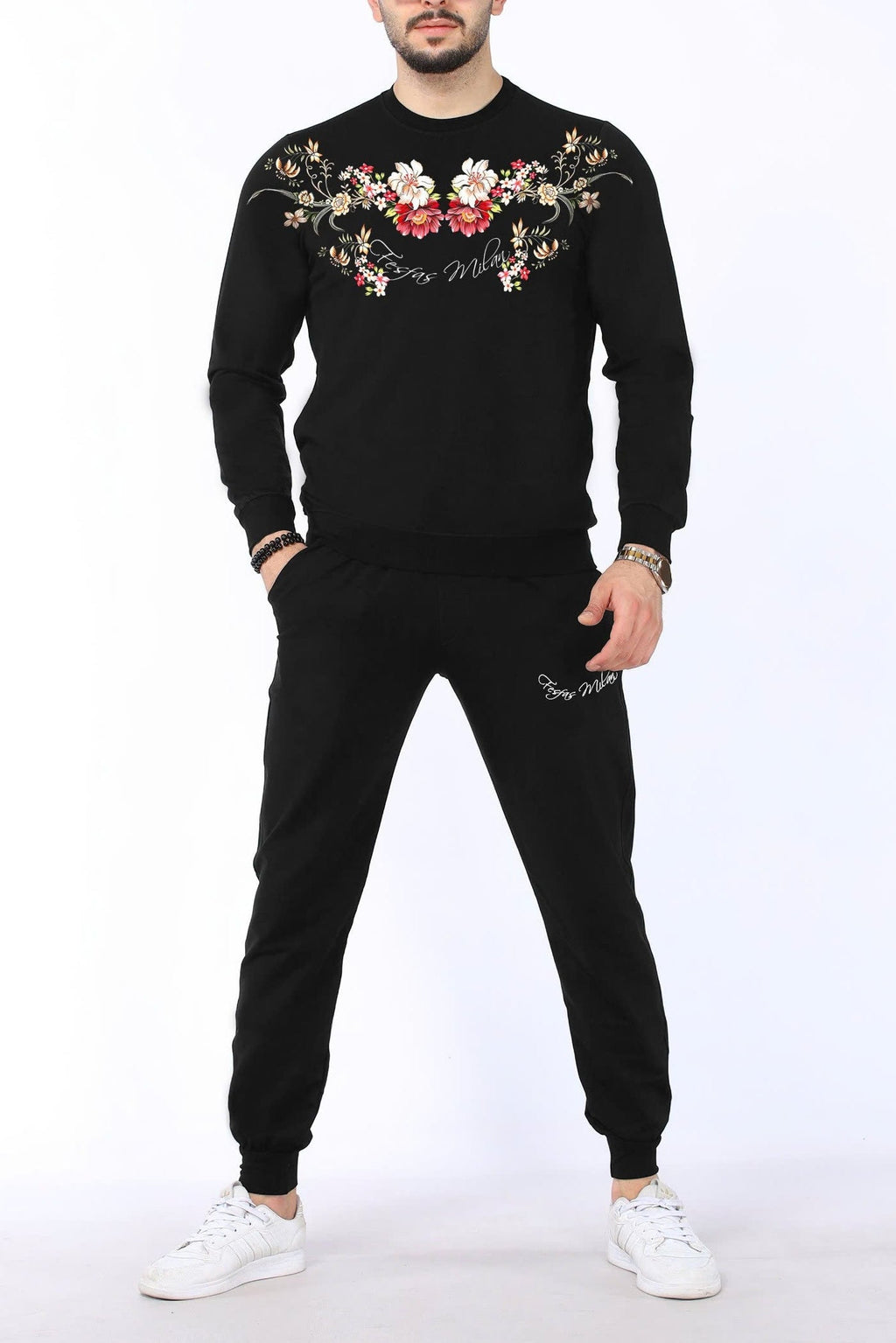 FesFas Flowers-print Sweatshirt Set | Black