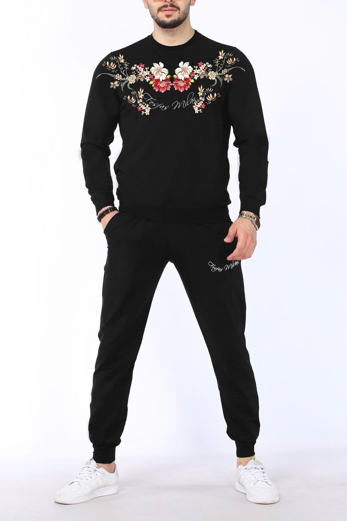 FesFas Flowers-print Sweatshirt Set | Black