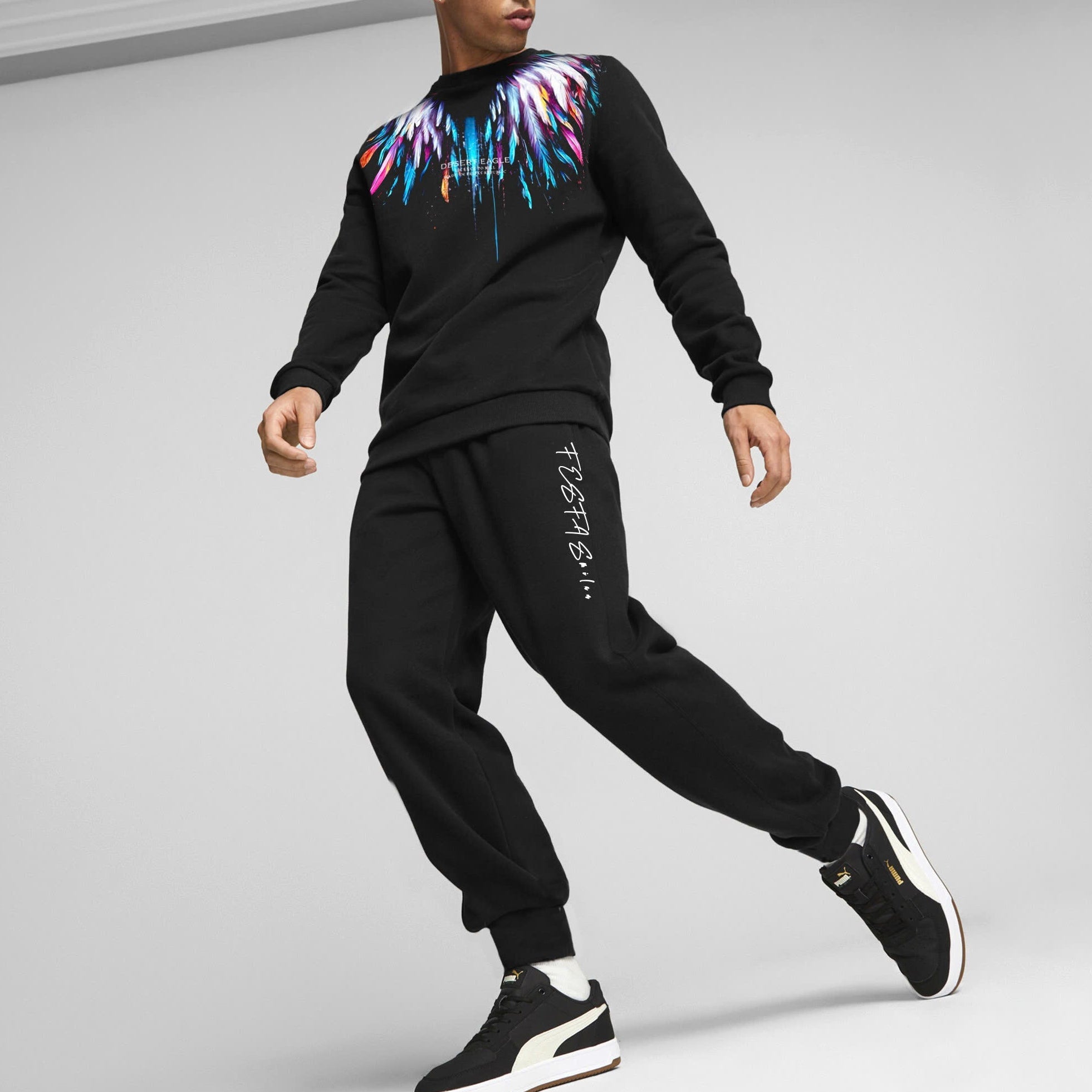 FesFas Feathers-print Sweatshirt Set | Black | Men