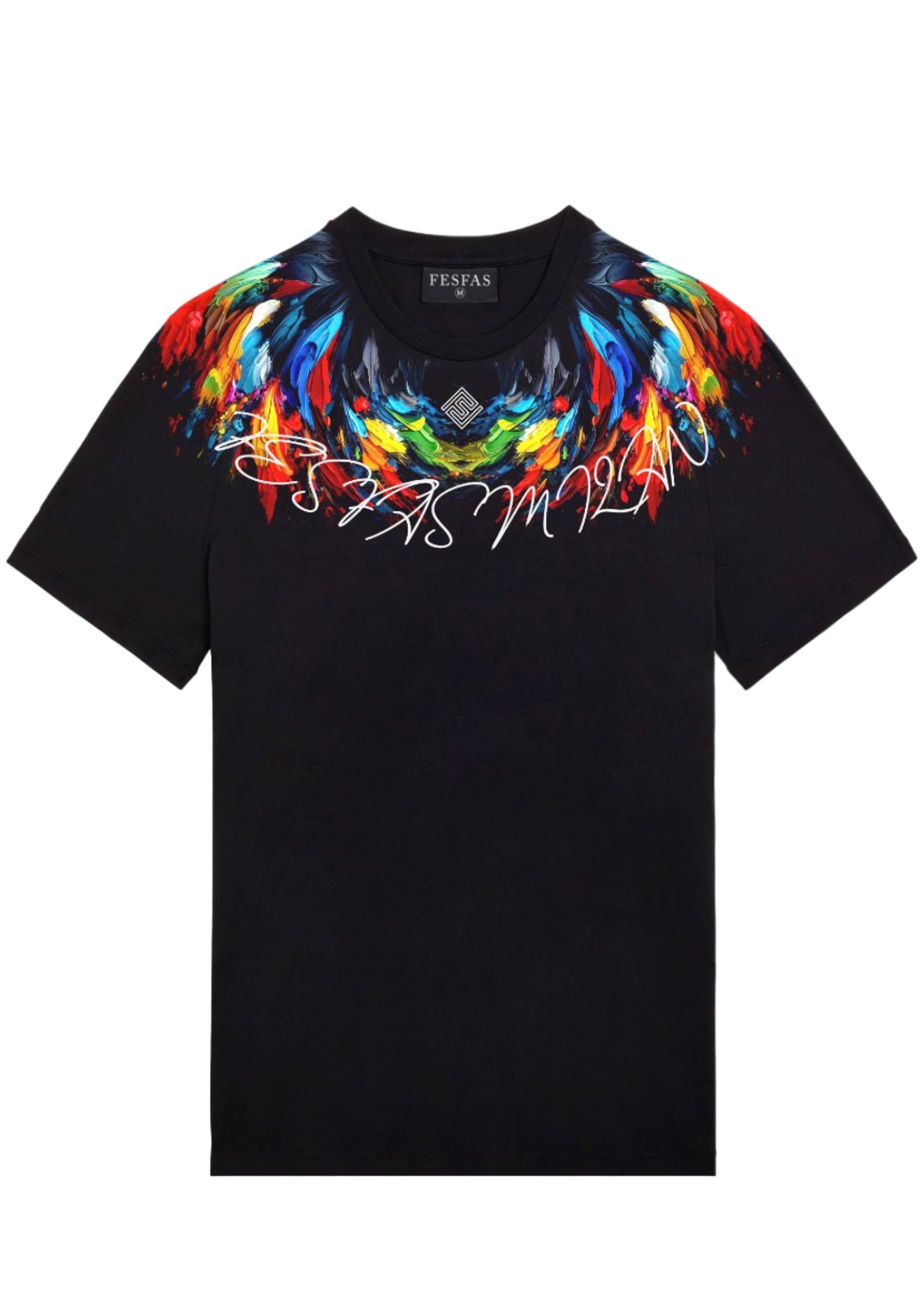 FesFas colorful feathers-print T-shirt | Black