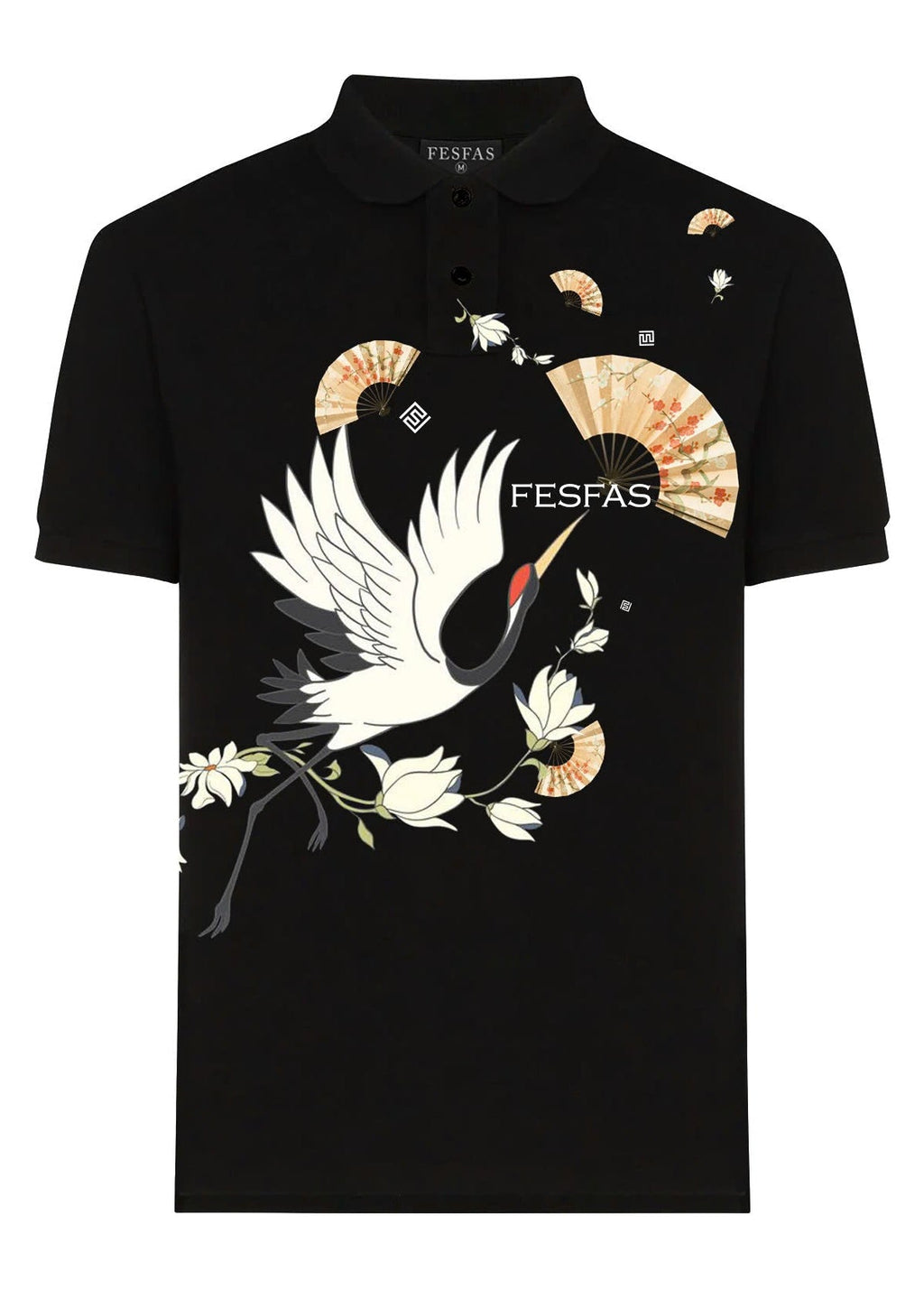 FesFas Crane-print Polo Shirt | Black