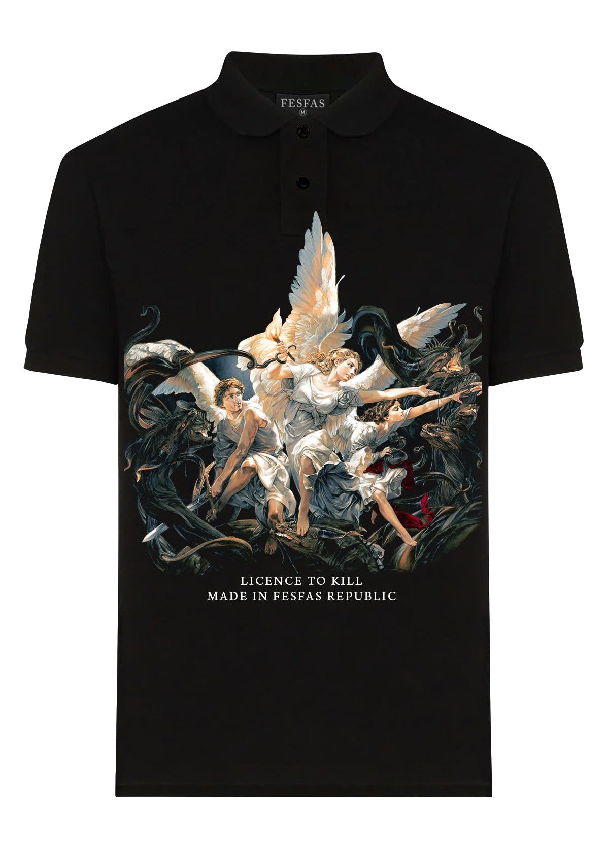 FesFas Angel-print Polo Shirt | Black