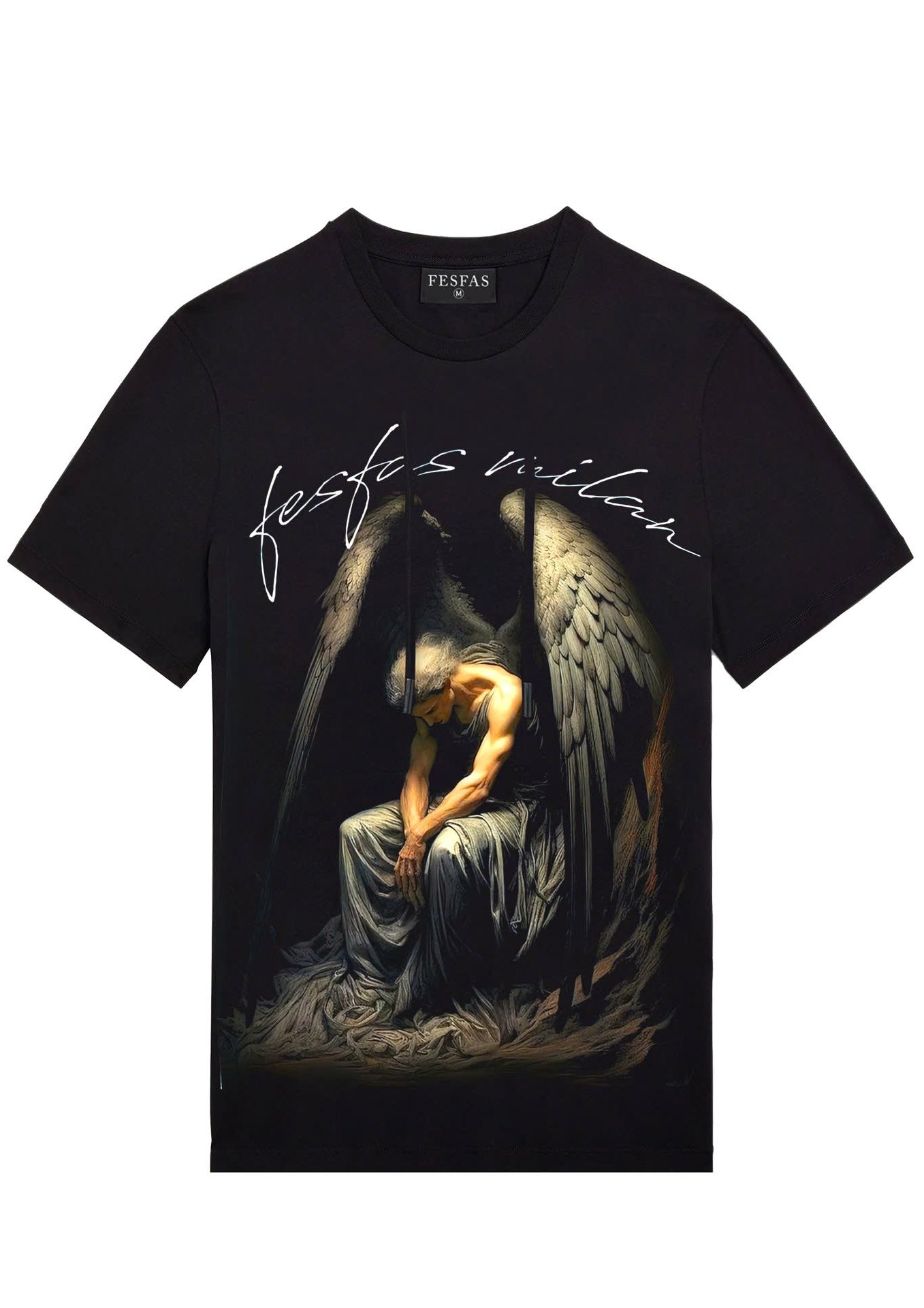 FesFas fallen angel-print T-shirt | Black