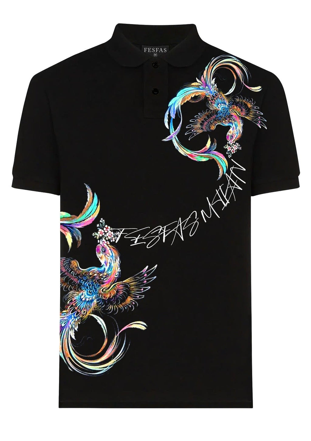 FesFas Peacock-print Polo Shirt | Black