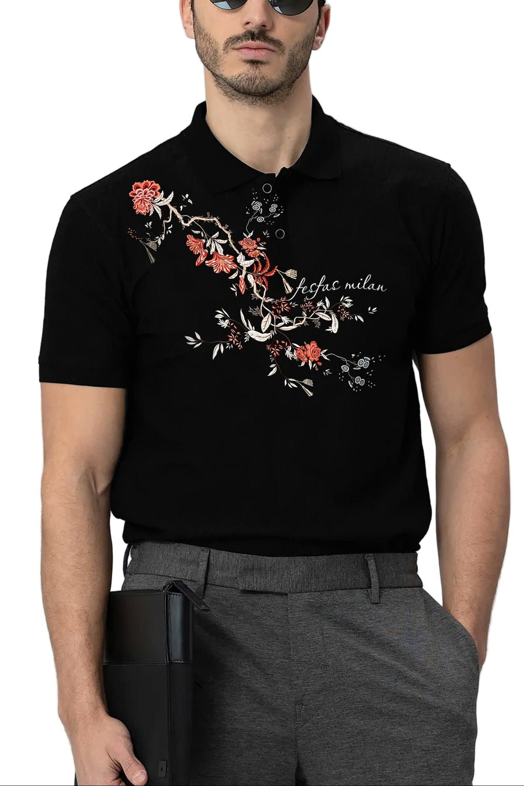 FesFas Floral-print Polo Shirt | Black