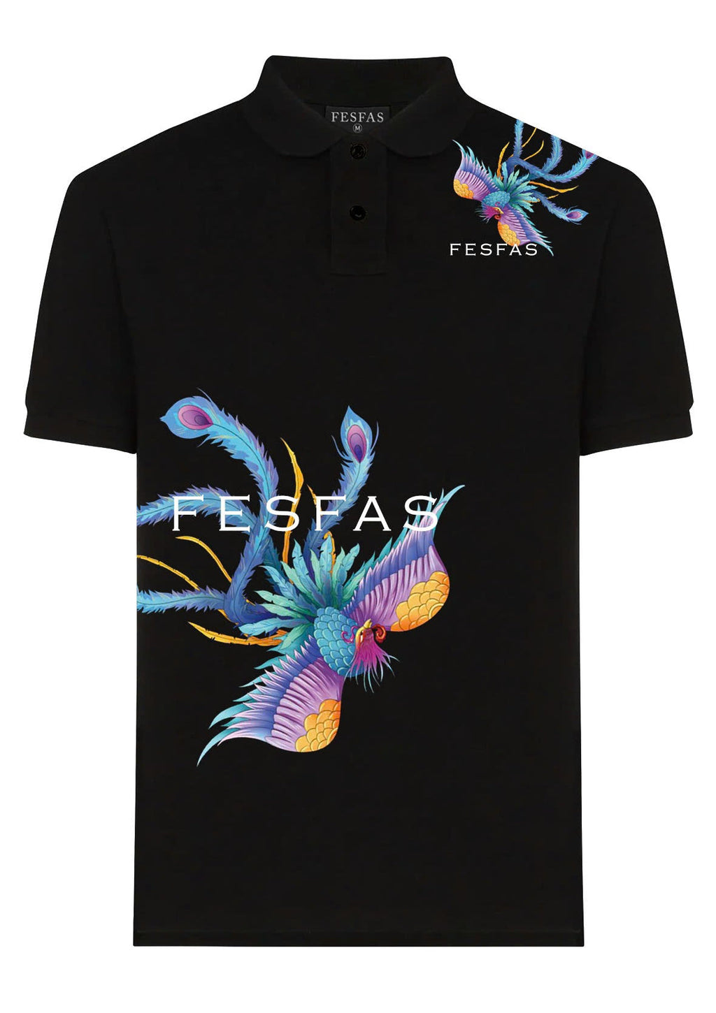 FesFas Peacock-print Polo Shirt | Black