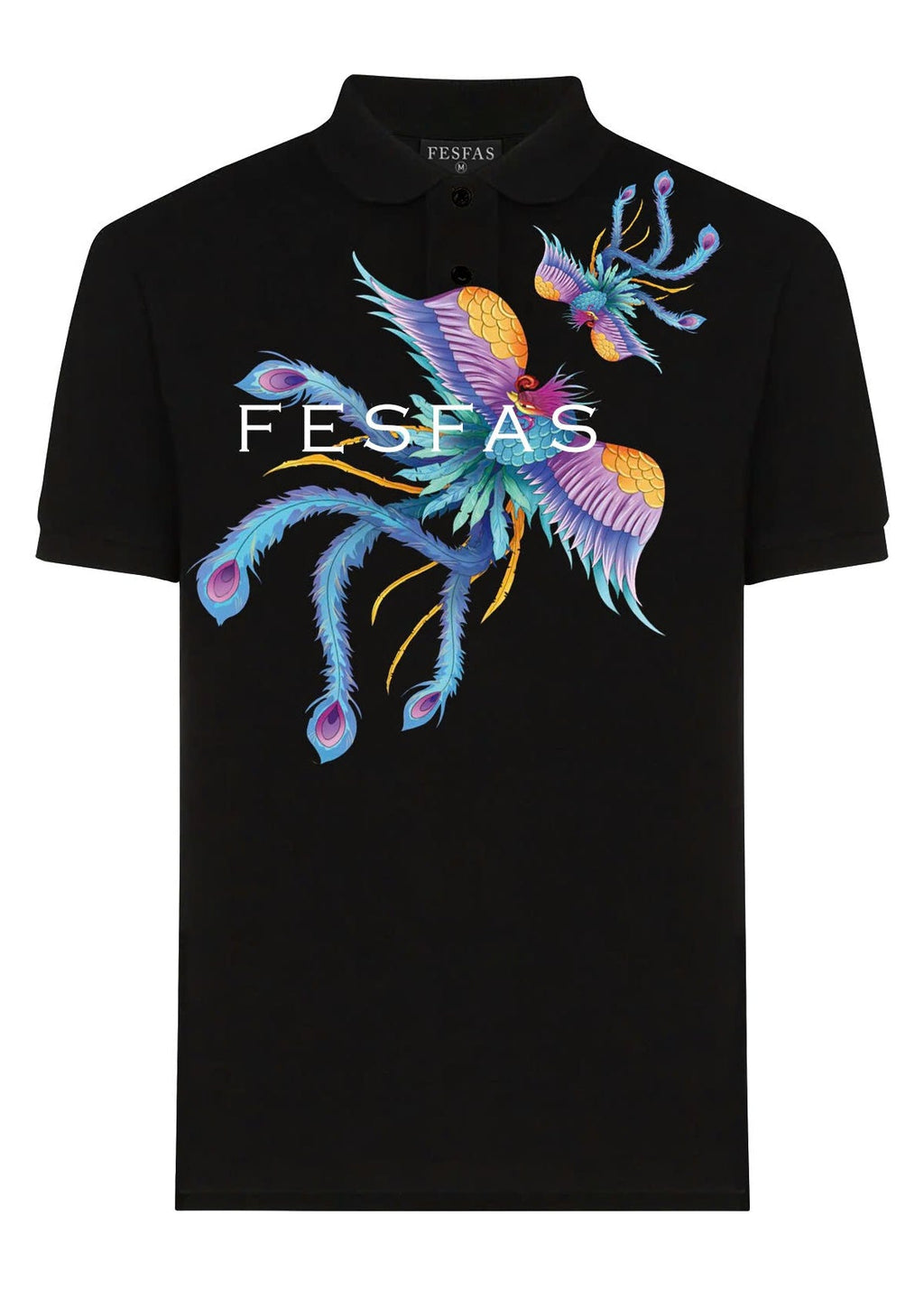 FesFas Peacock-print Polo Shirt | Black