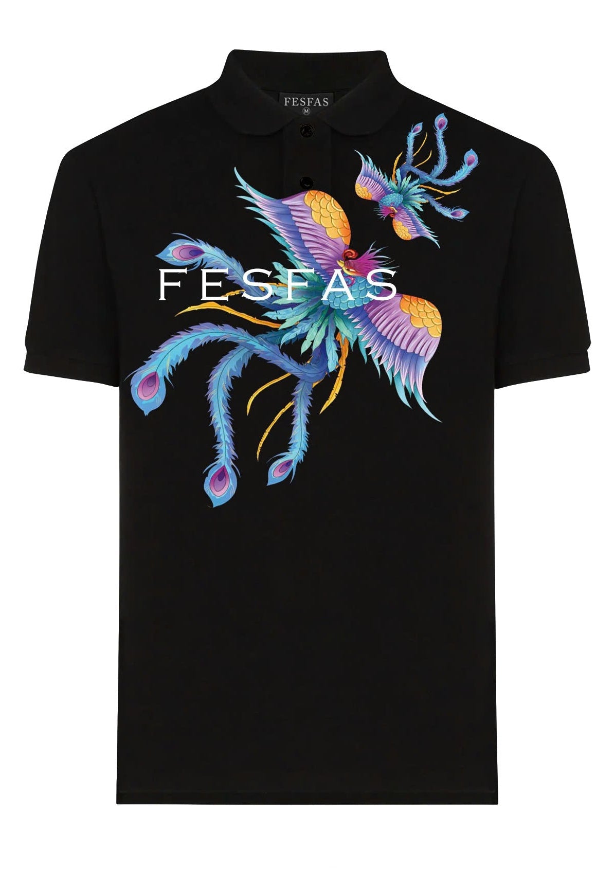FesFas Peacock-print Polo Shirt | Black