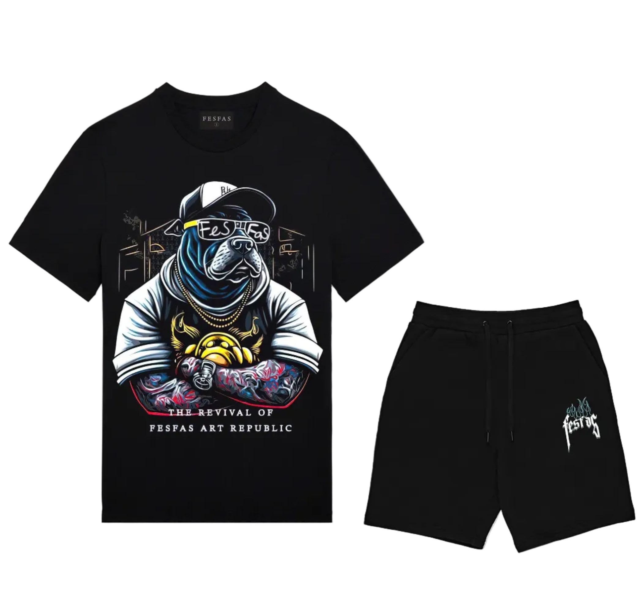 FesFas bulldog-print T-shirt Set | Black