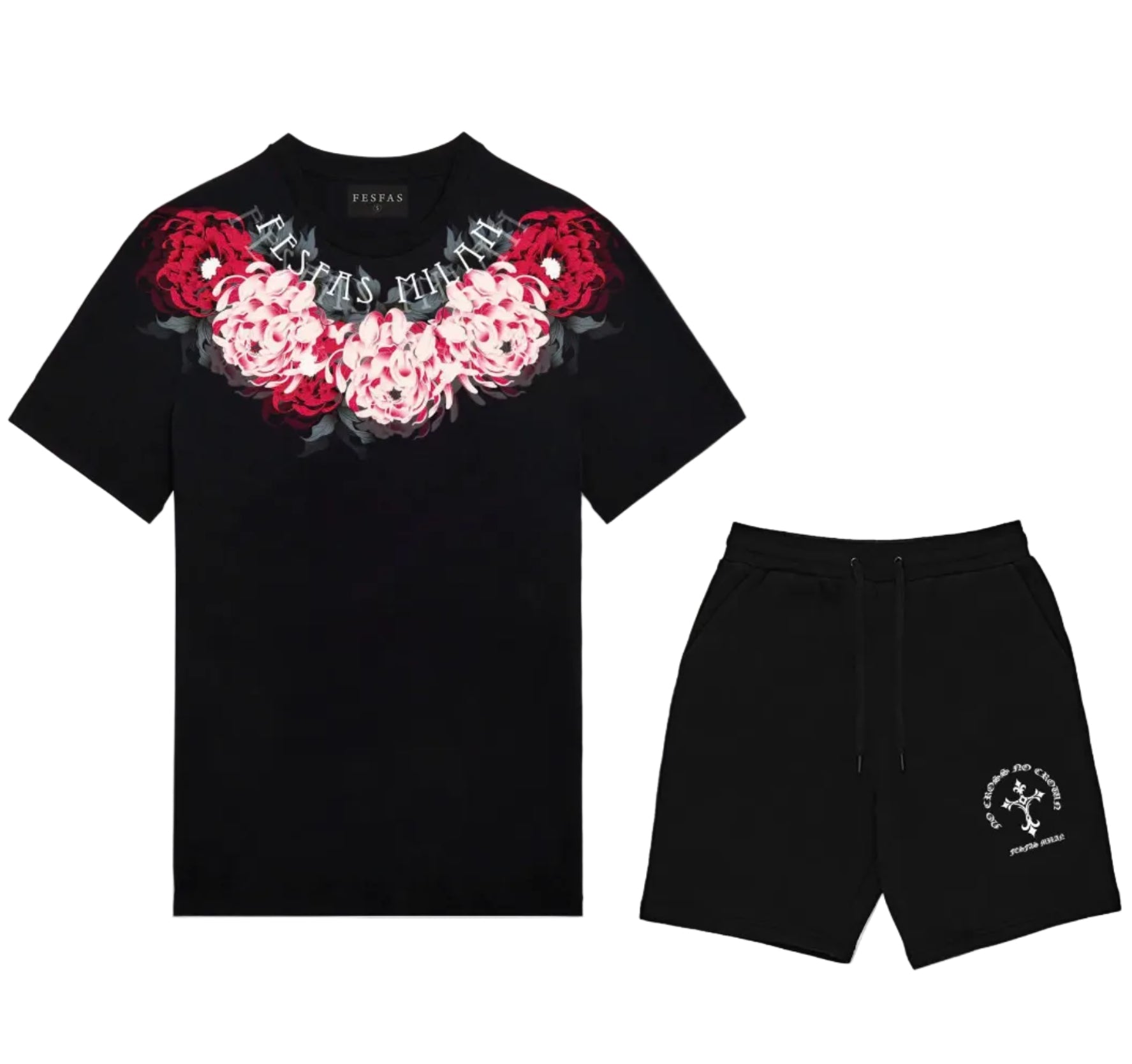 FesFas flowers-print T-shirt Set | Black