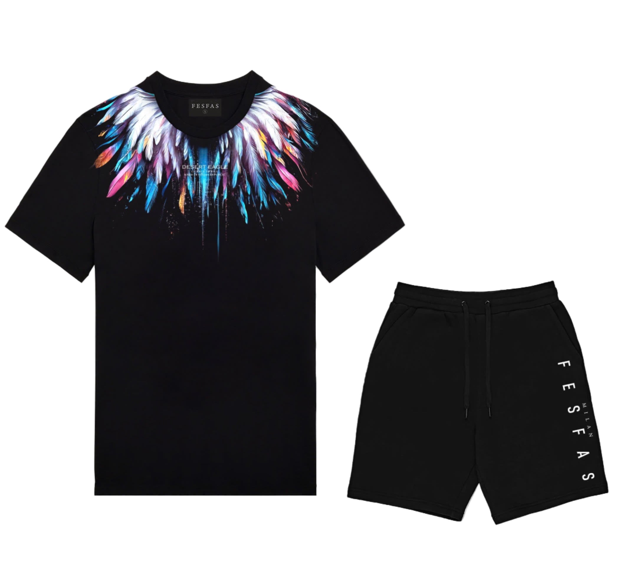 FesFas feathers-print T-shirt | Black