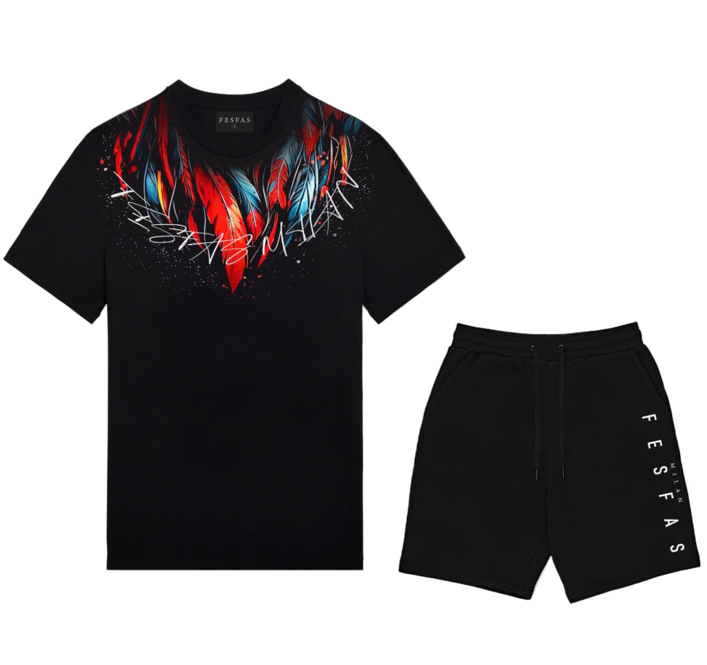 FesFas red feathers-print T-shirt | Black