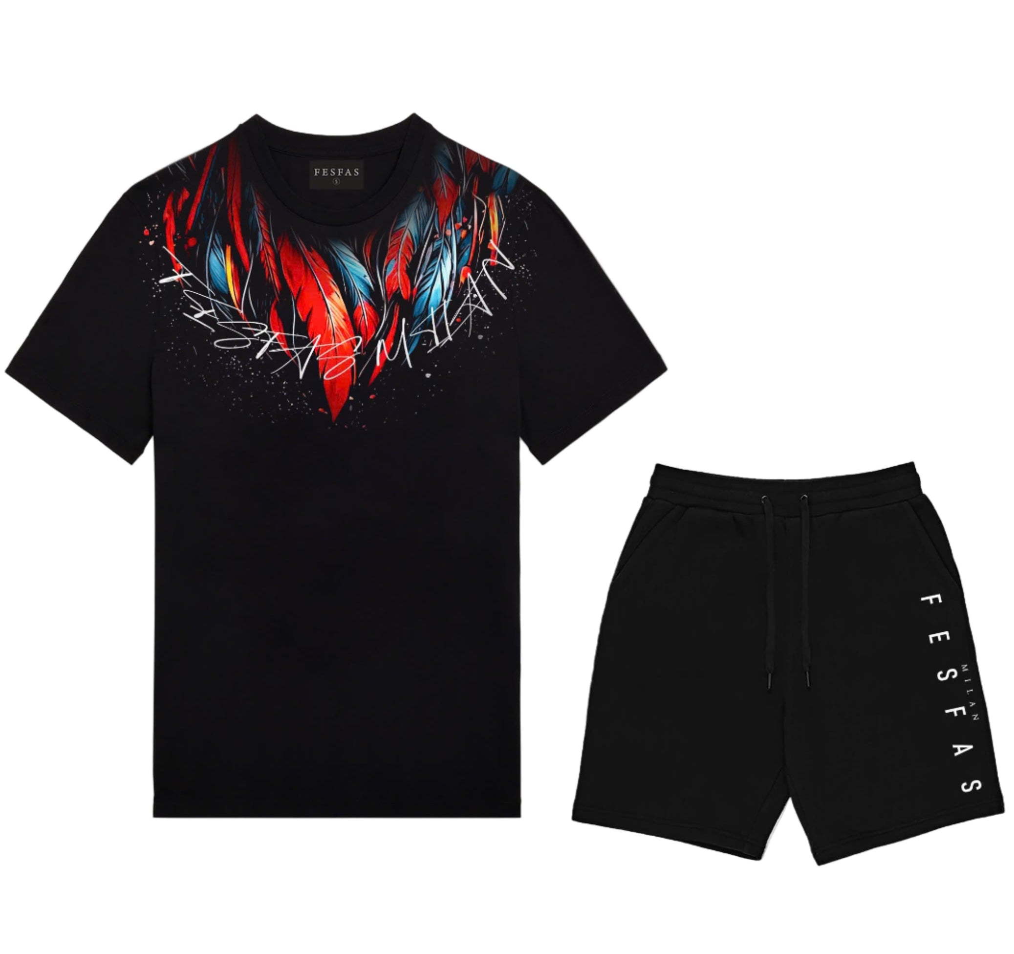 FesFas red feathers-print T-shirt | Black
