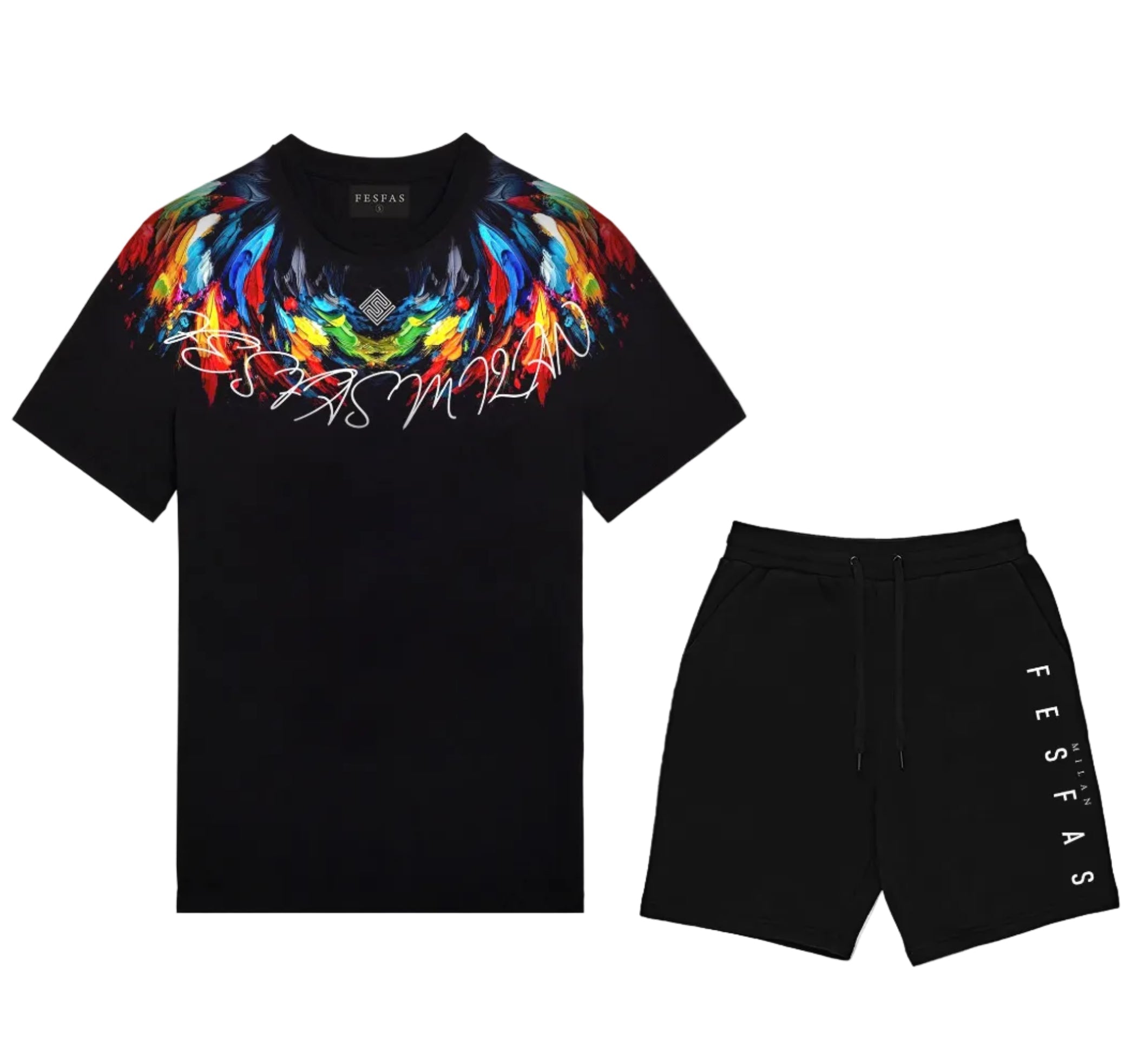 FesFas colorful feathers-print T-shirt Set | Black