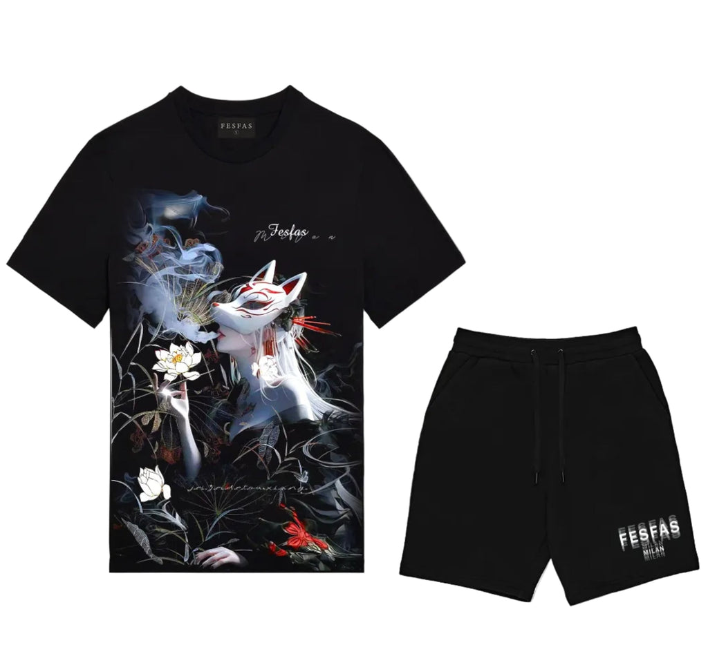 FesFas fox beauty-print T-shirt Set | Black