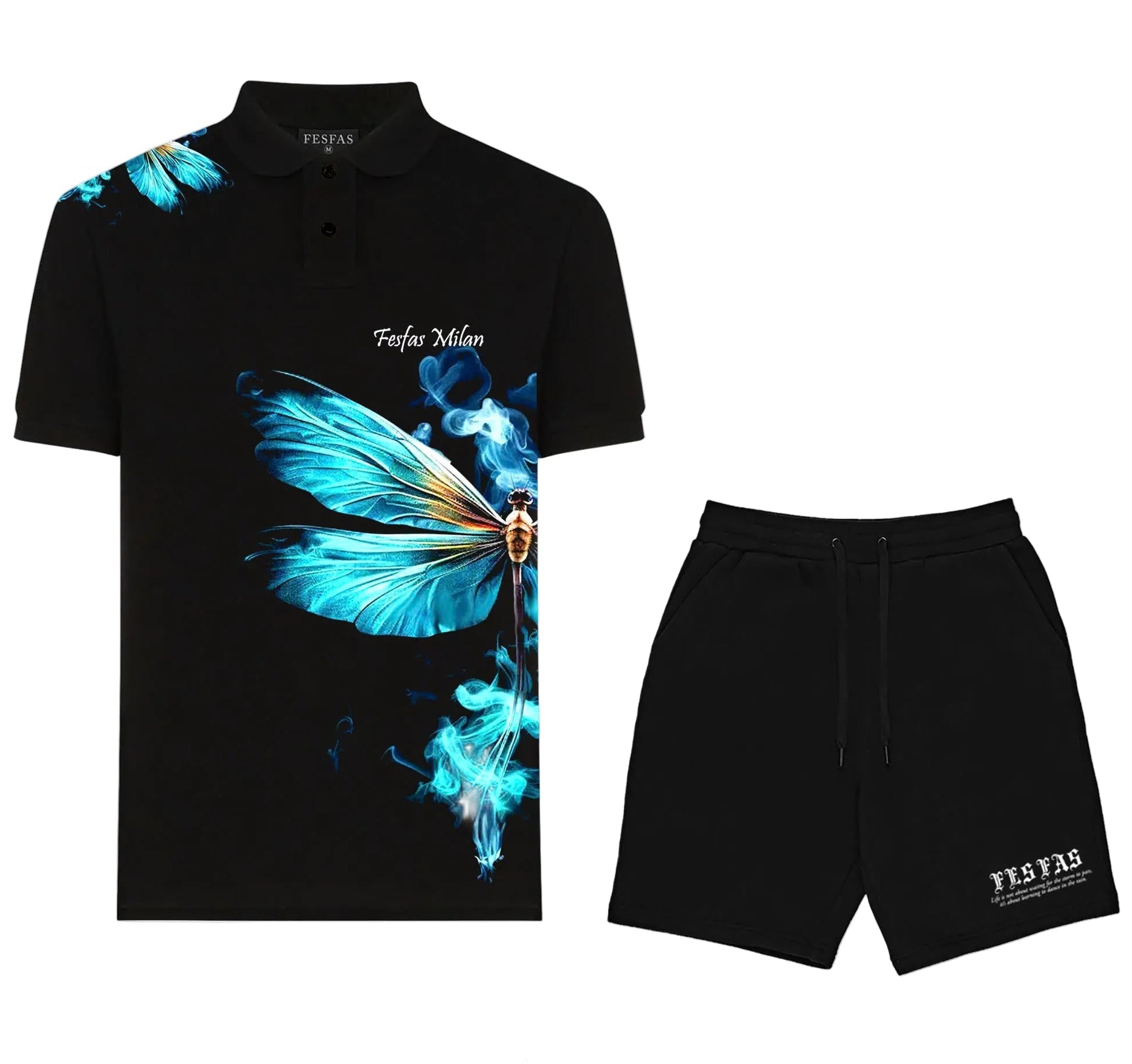 FesFas blue dragonfly-print Polo Set | Black