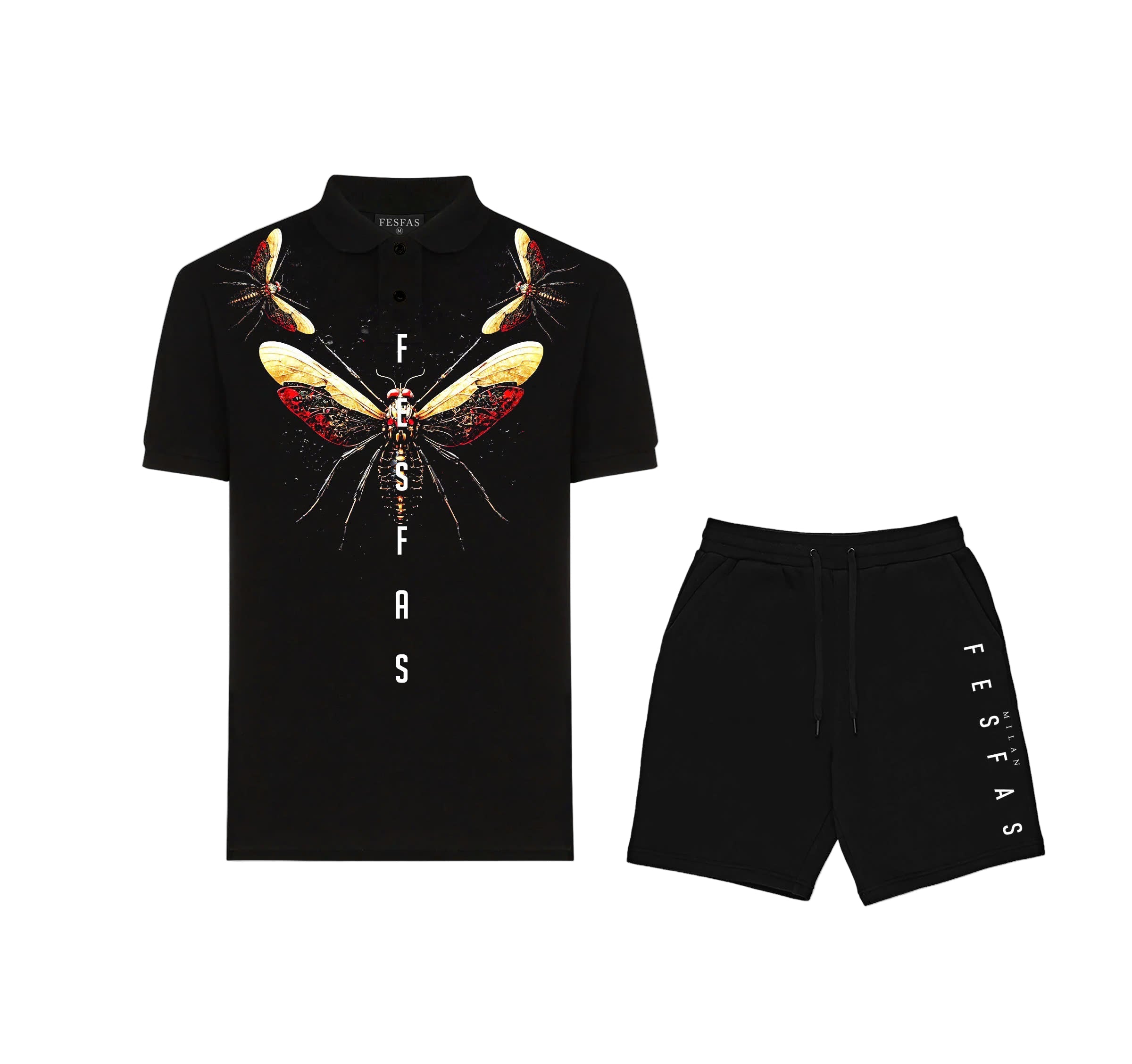 FesFas Fly-print Polo Shirt | Black
