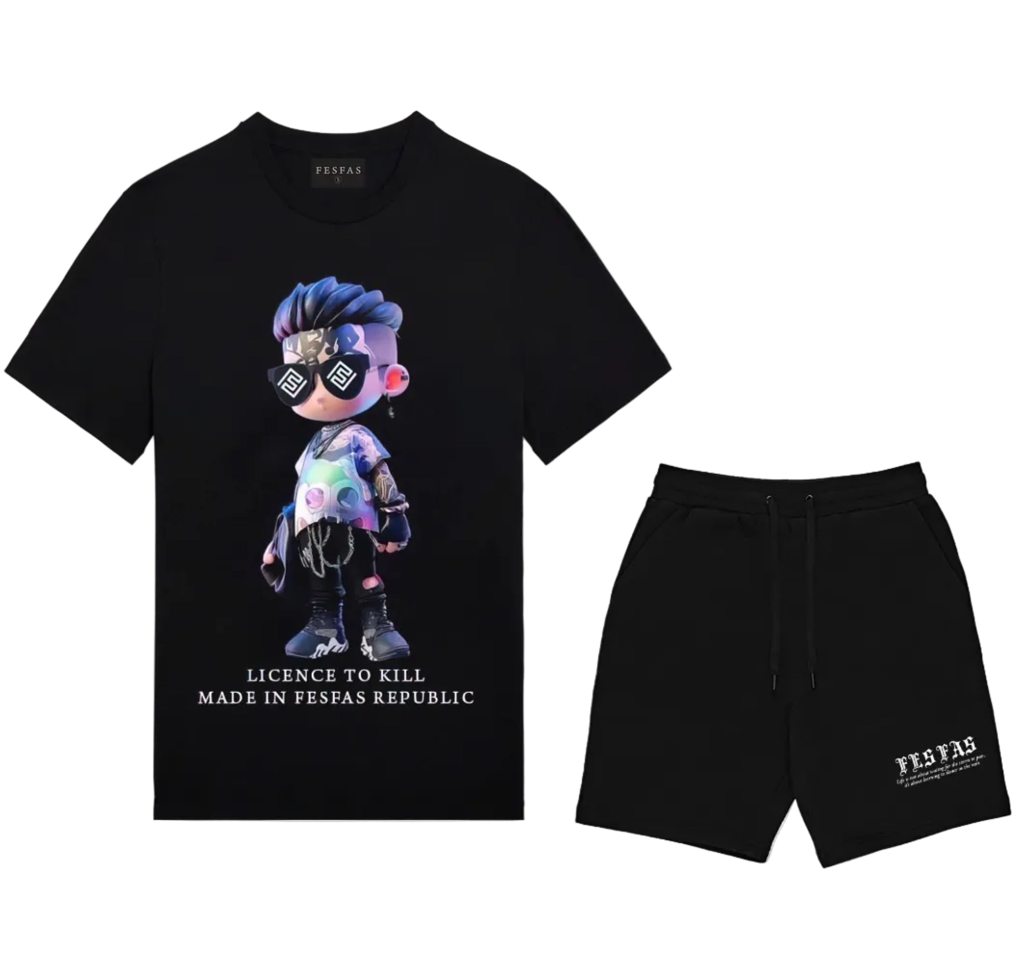 FesFas hiphop boy-print T-shirt Set | Black