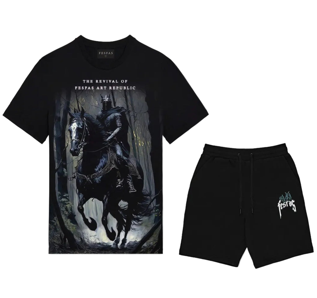 FesFas dark knight-print T-shirt Set | Black