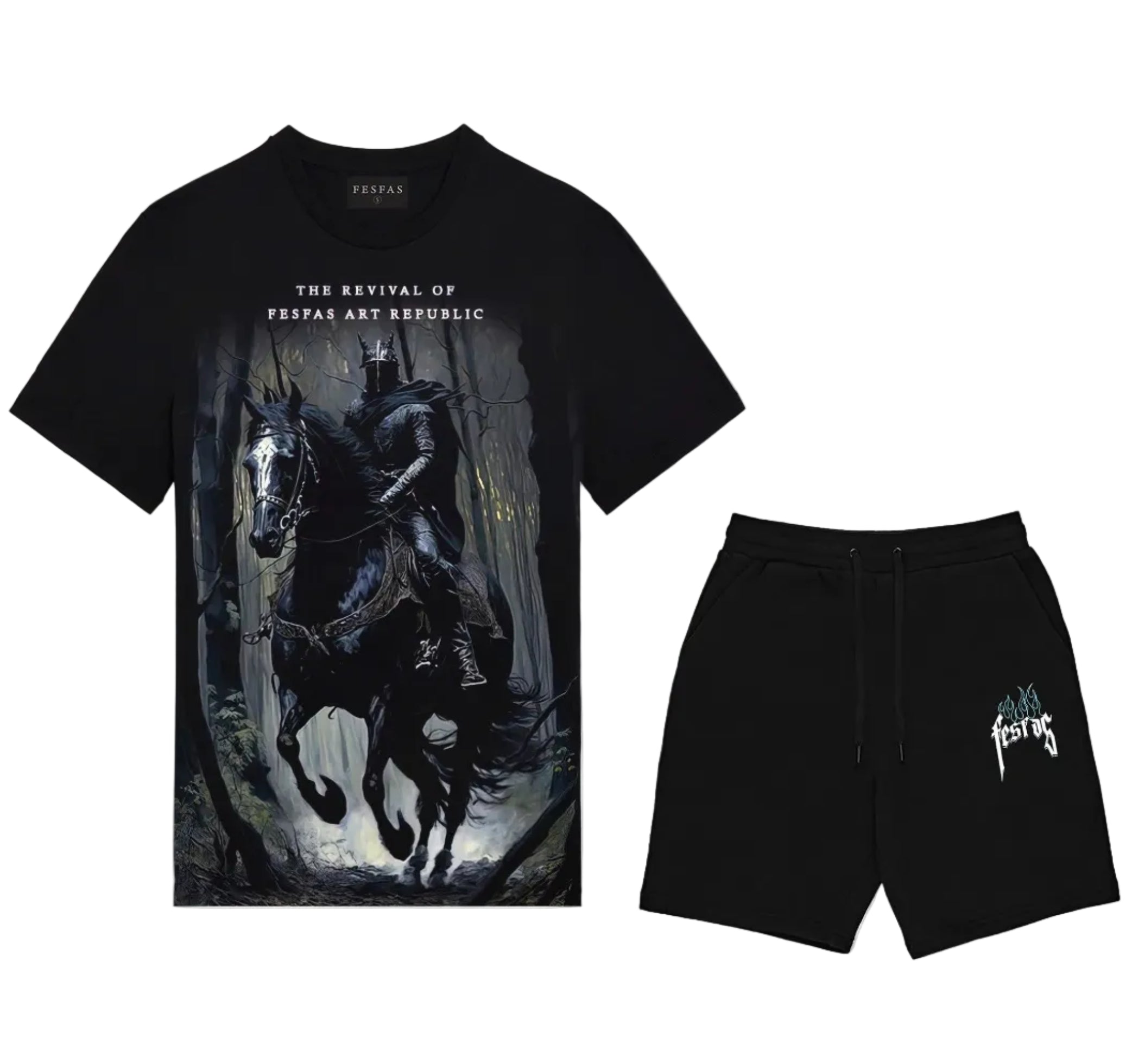 FesFas dark knight-print T-shirt Set | Black