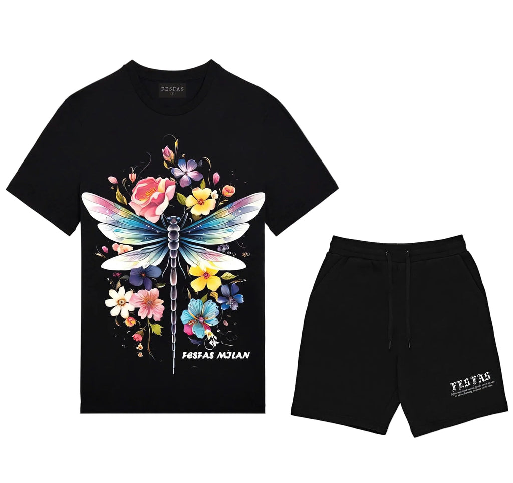 FesFas colorful dragonfly-print T-shirt Set | Black