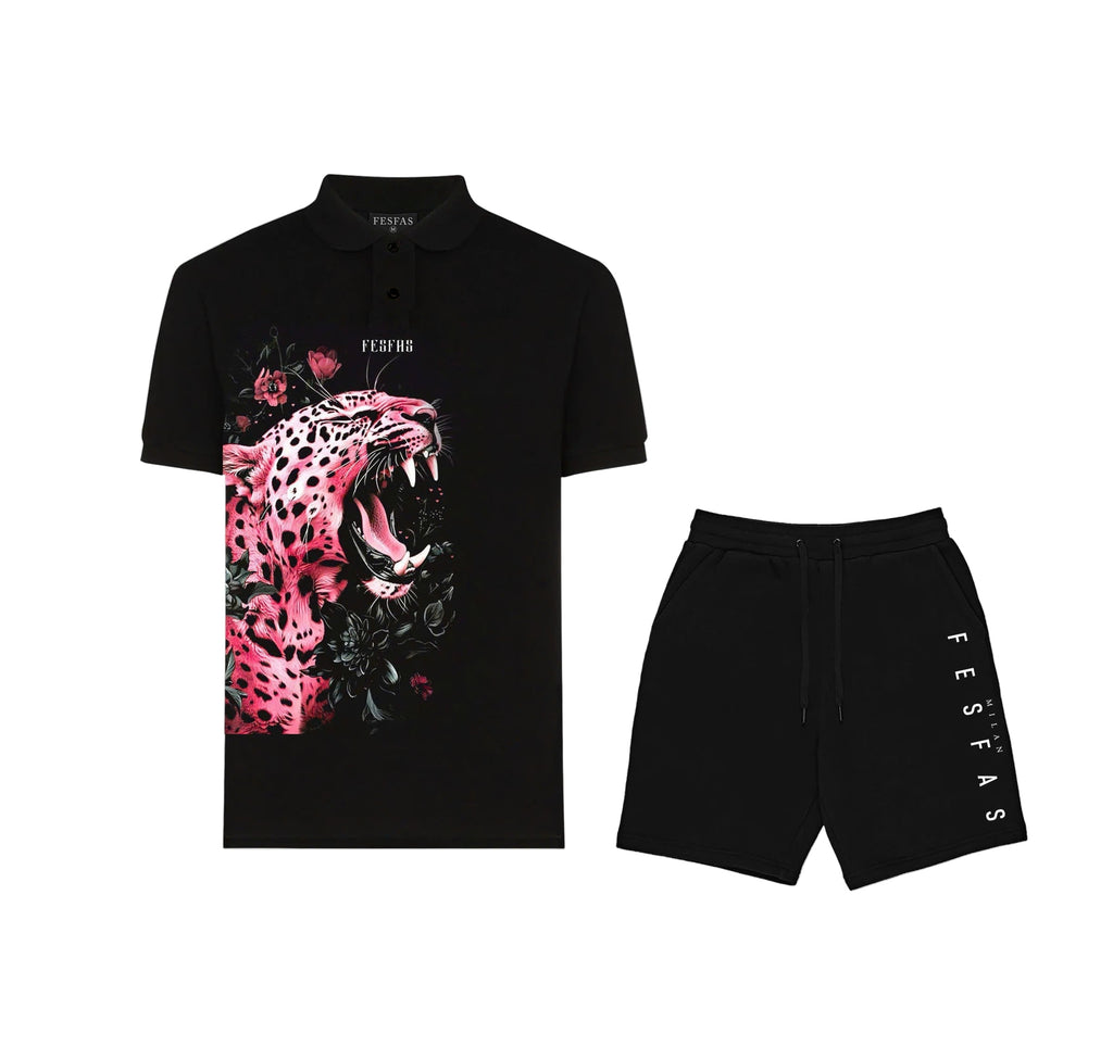 FesFas Pink Leopard-print Polo Shirt | Black