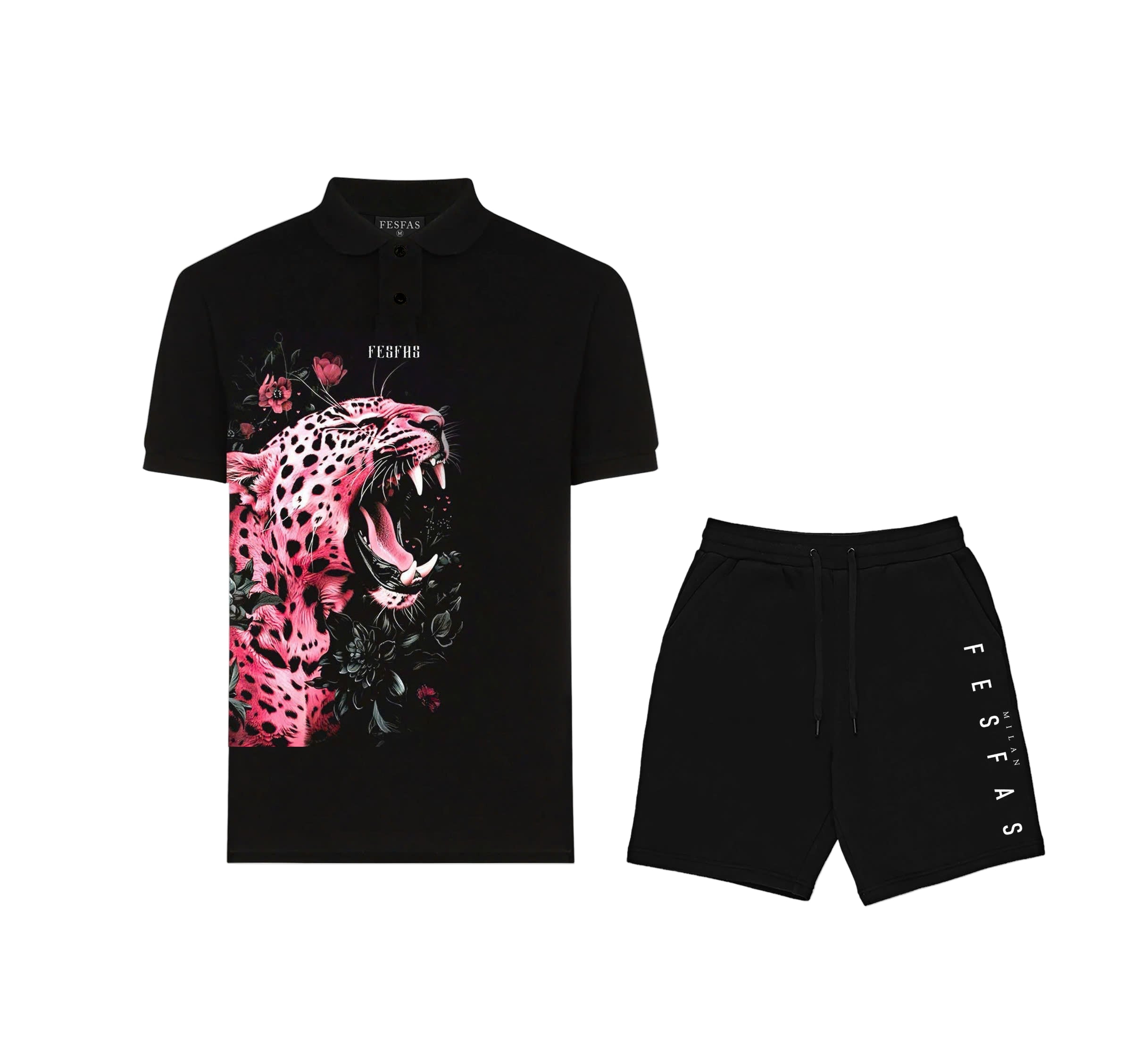 FesFas Pink Leopard-print Polo Shirt | Black