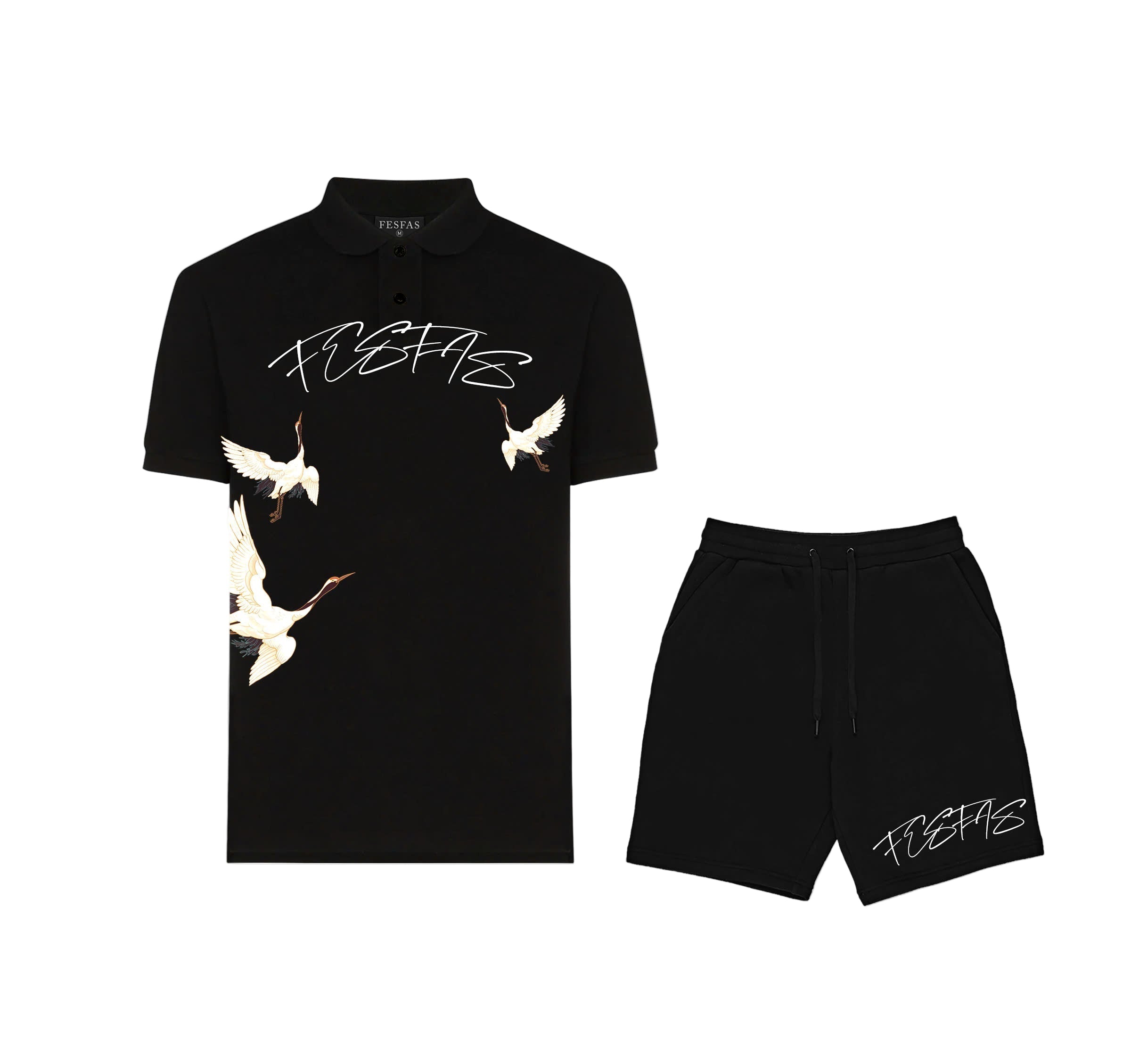 FesFas Crane-print Polo Shirt | Black
