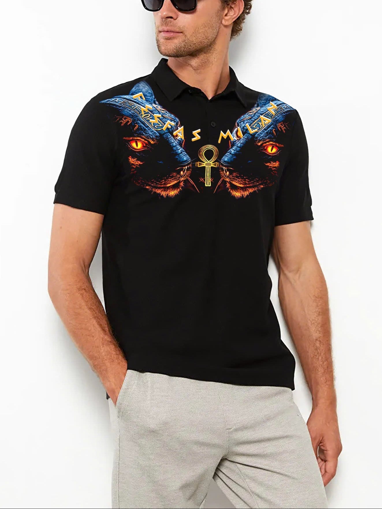 FesFas Panther-print Polo Shirt | Black