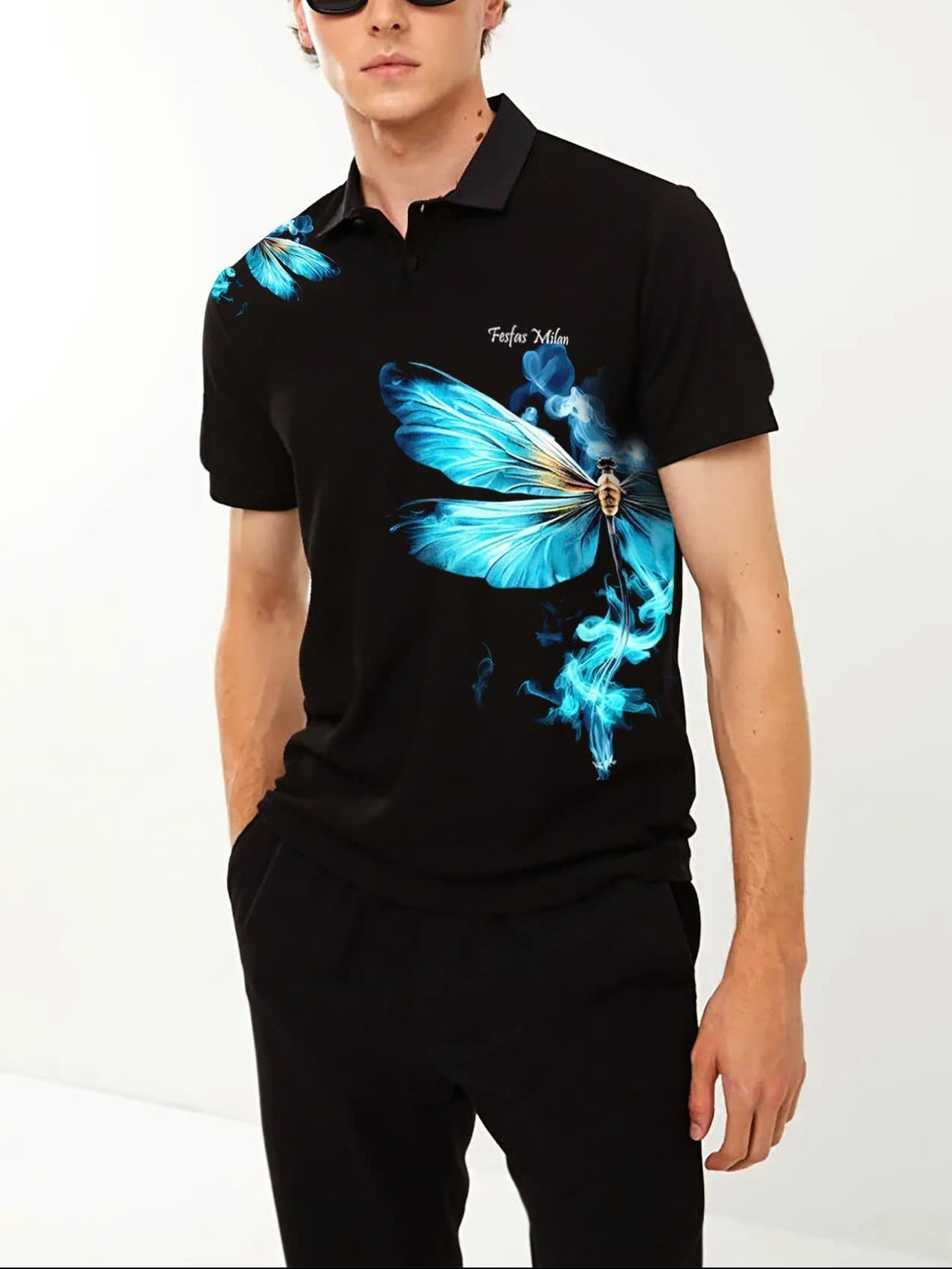 FesFas Dragonfly-print Polo Shirt | Black
