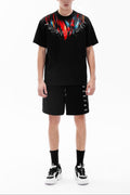 FesFas red feathers-print T-shirt | Black