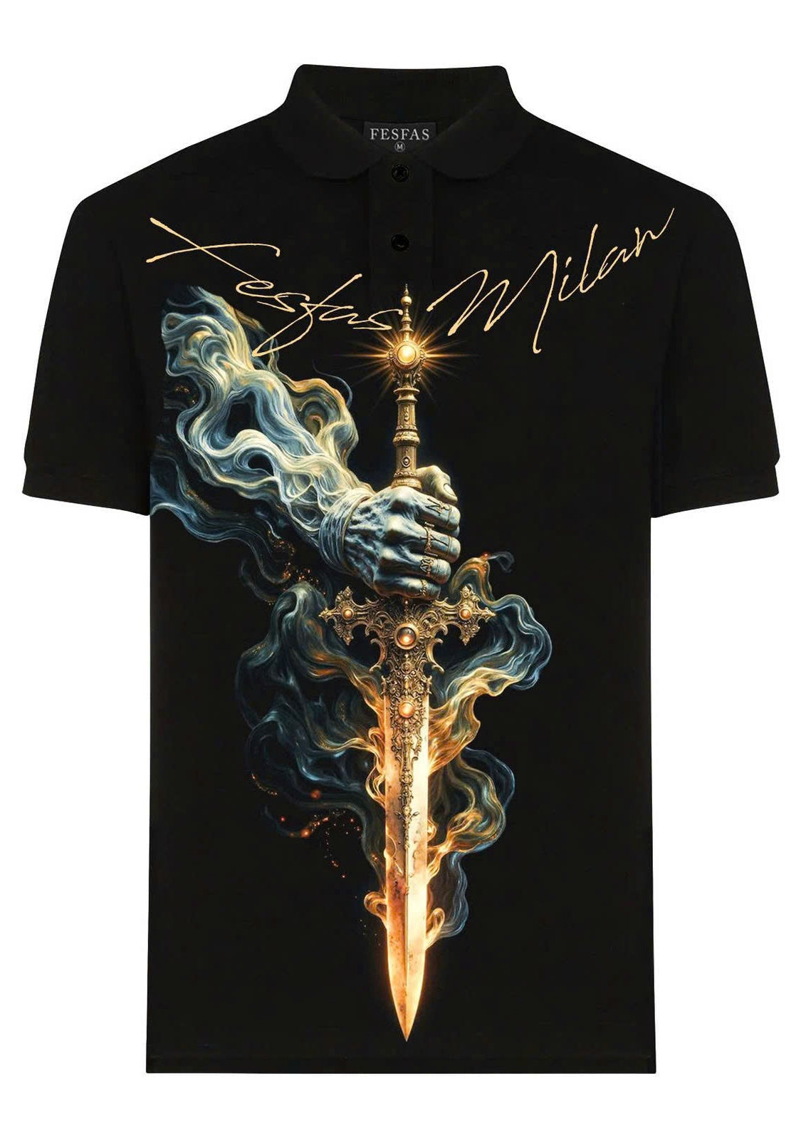FesFas Sword-print Polo Shirt | Black