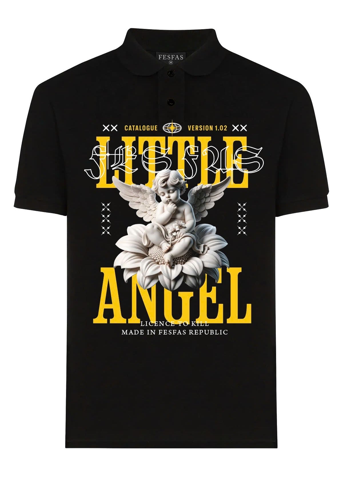 FesFas Angel-print Polo Shirt | Black