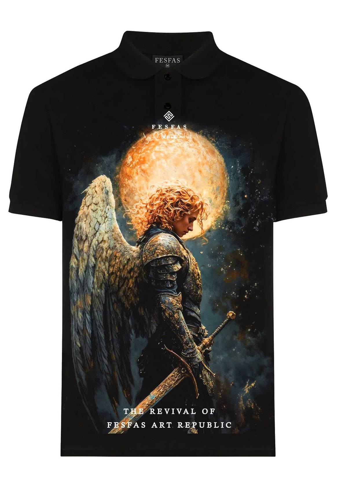 FesFas Angel-print Polo Shirt | Black