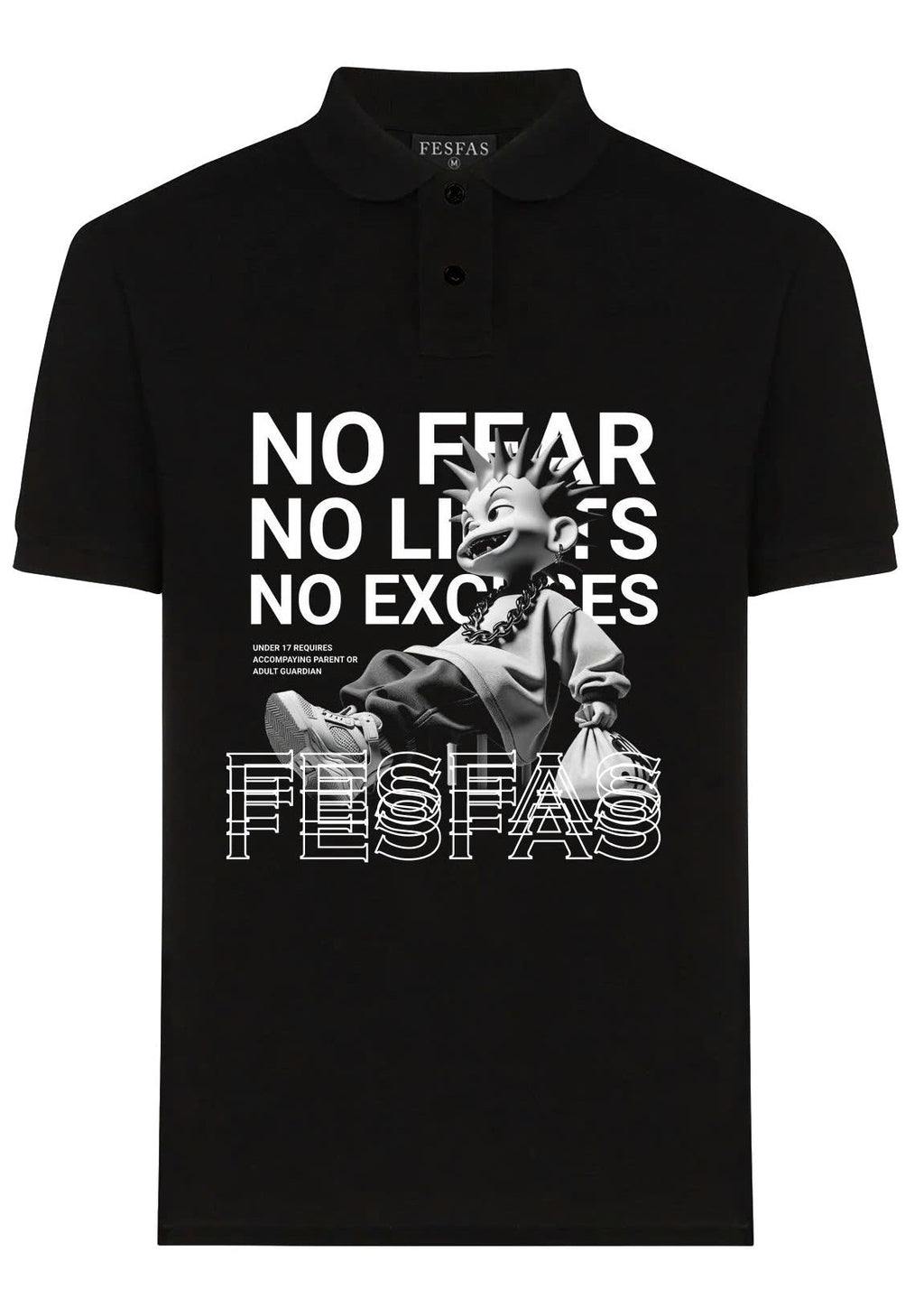 FesFas “No Fear”-print Polo Shirt | Black