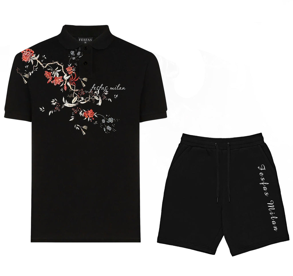 FesFas flowers-print Polo Set | Black