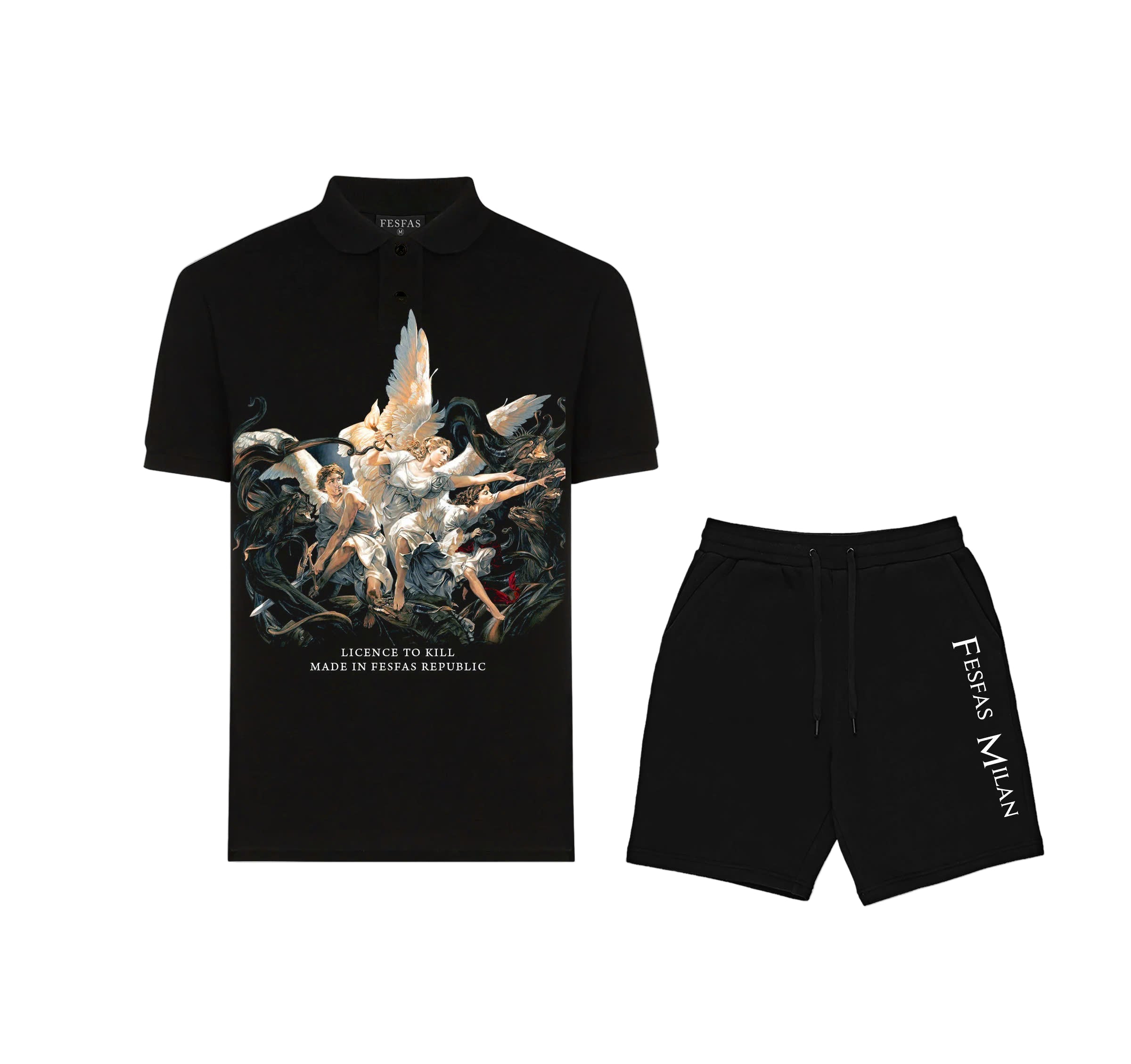 FesFas Angel-print Polo Shirt | Black