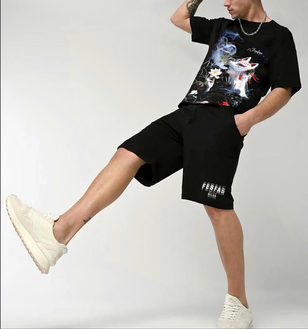 FesFas fox beauty-print T-shirt Set | Black
