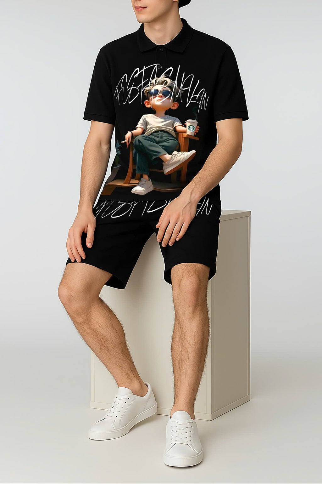 FesFas Relaxed Boy-print Polo Shirt | Men | Black
