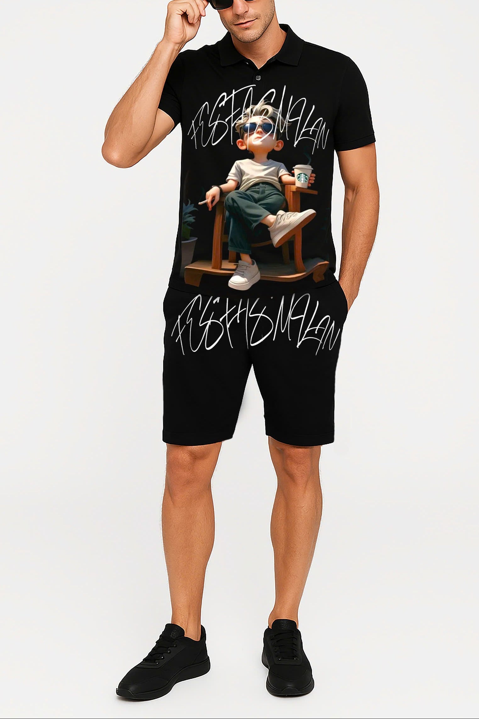 FesFas Relaxed Boy-print Polo Shirt | Black