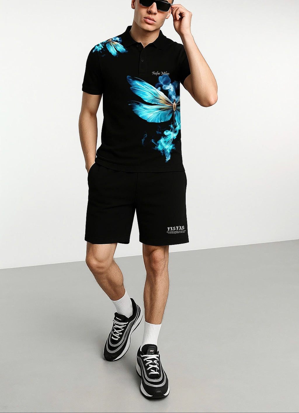 FesFas blue dragonfly-print Polo Set | Black