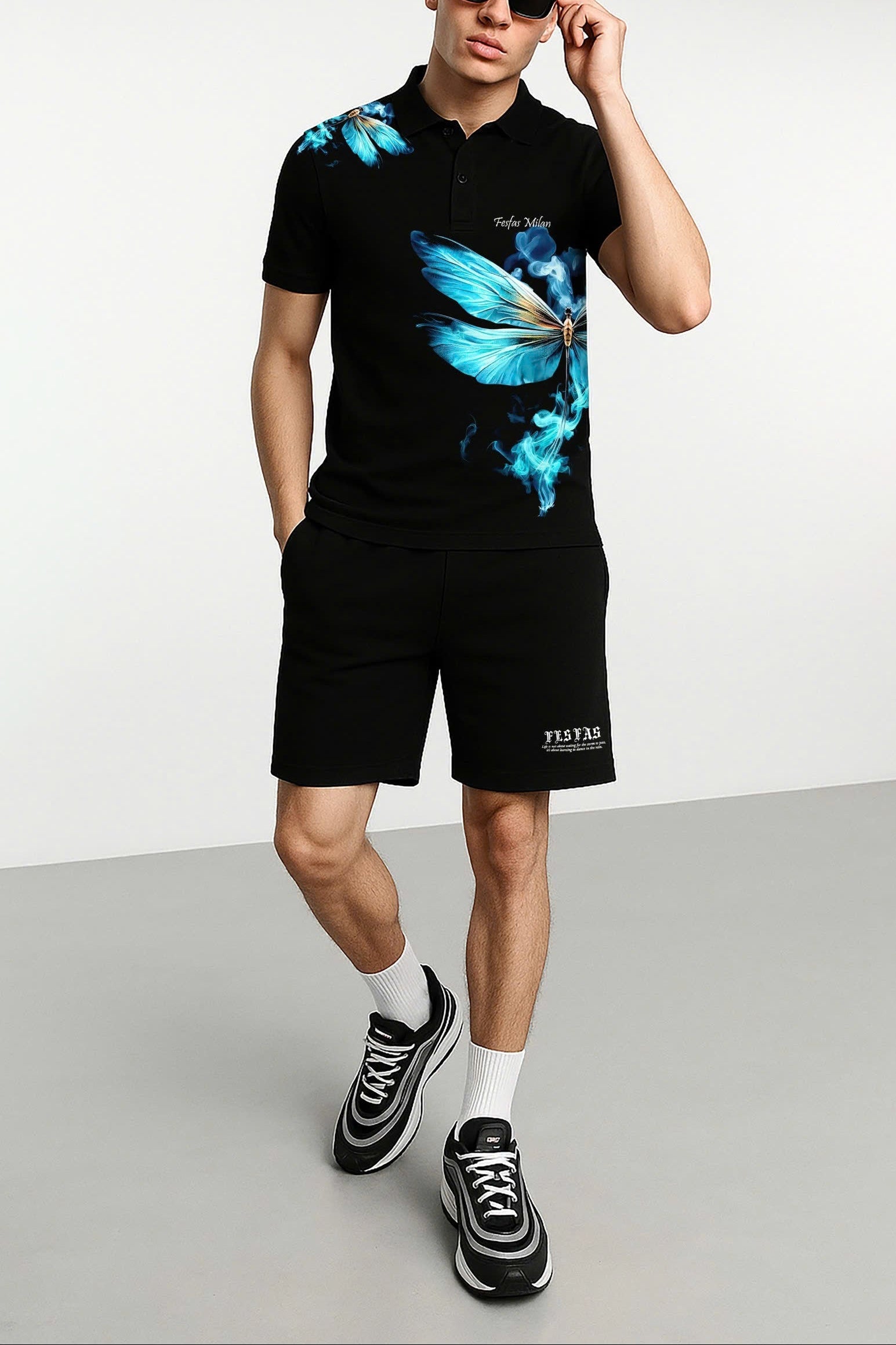 FesFas Dragonfly-print Polo Shirt | Black