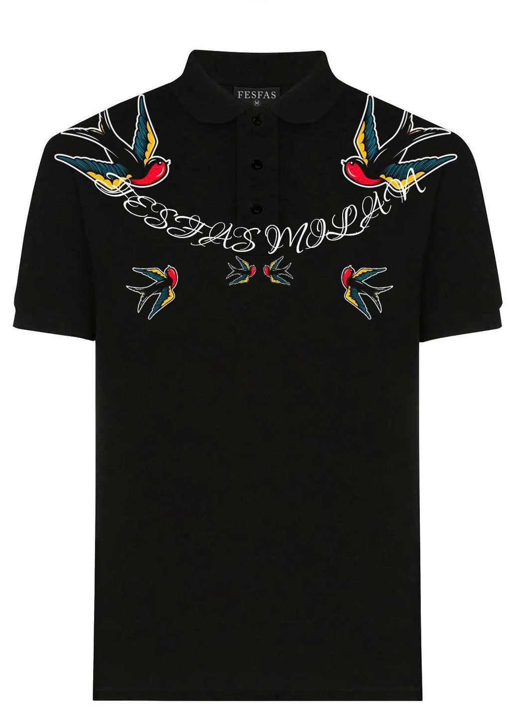 FesFas Swallow-print Polo Shirt | Black