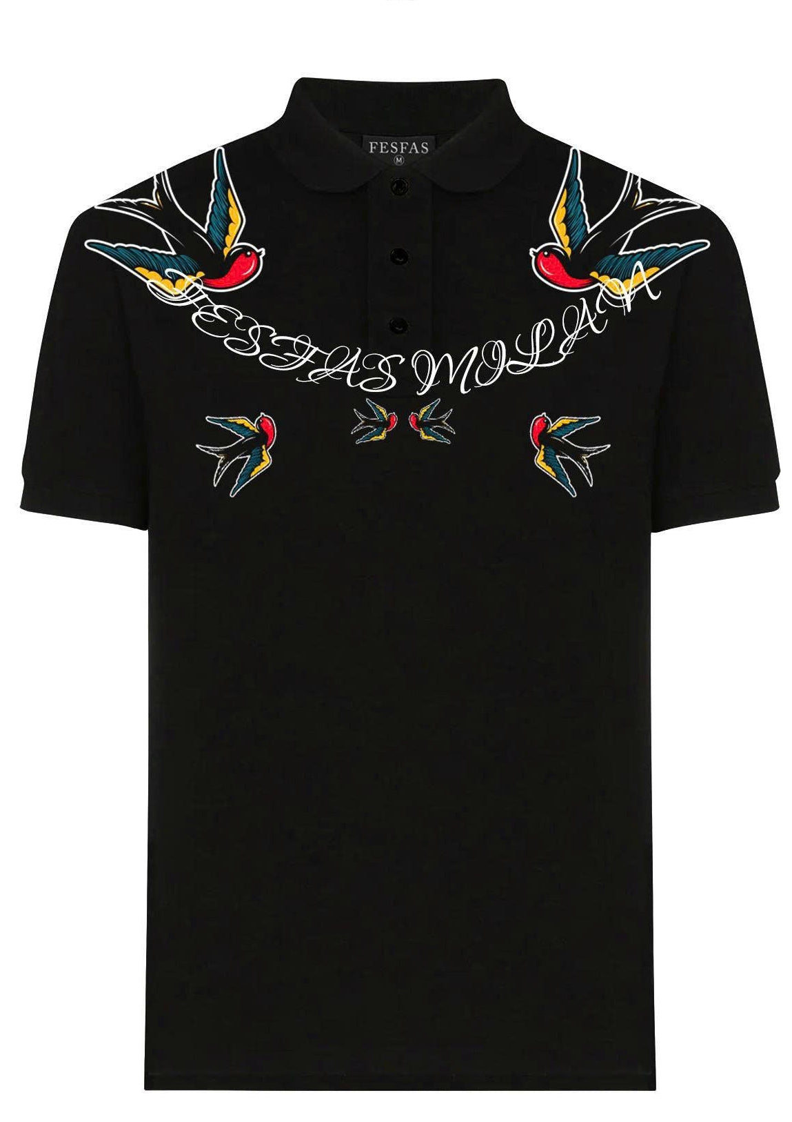 FesFas Swallow-print Polo Shirt | Black