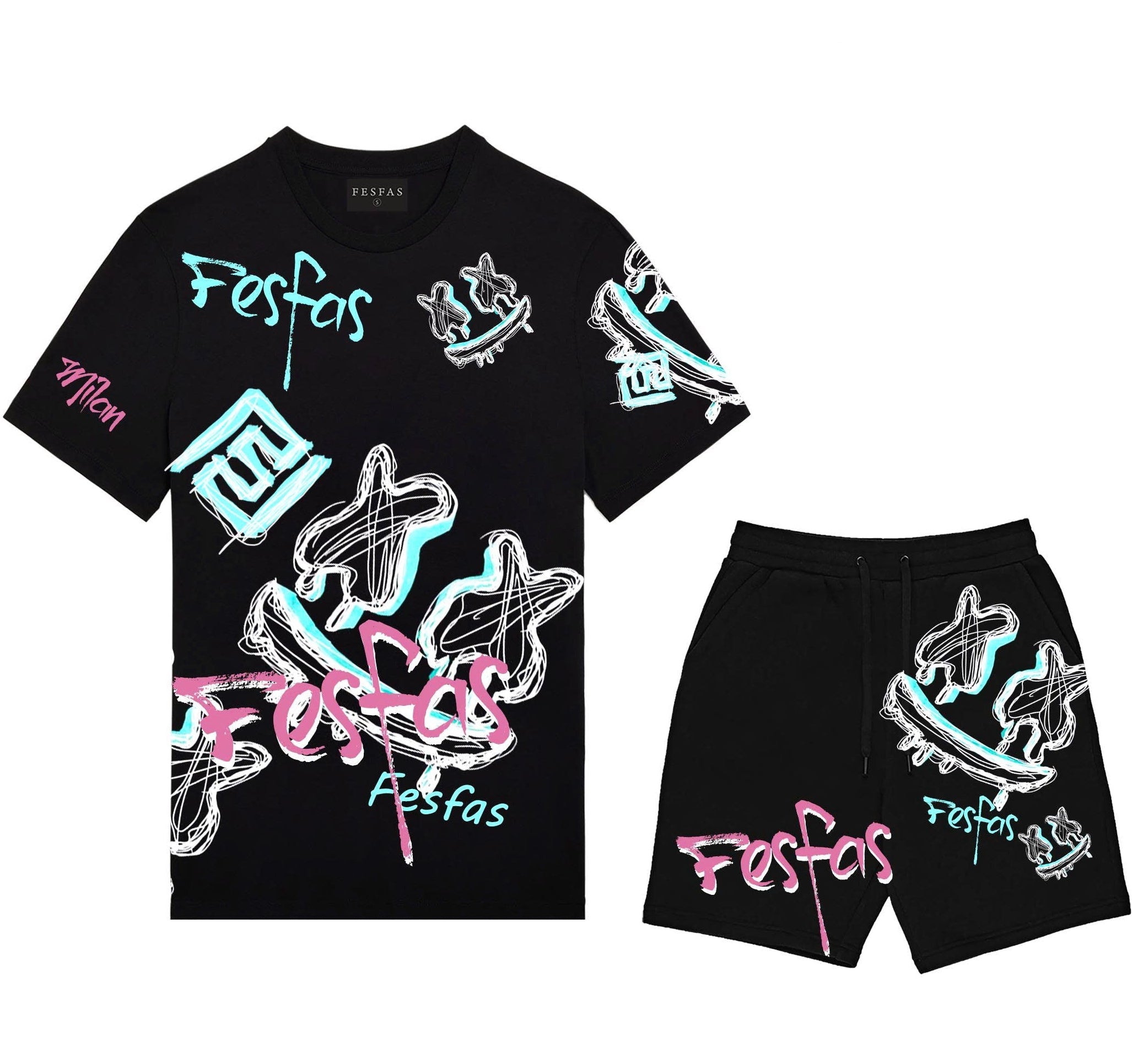 FesFas graphic-print T-shirt Set | Black