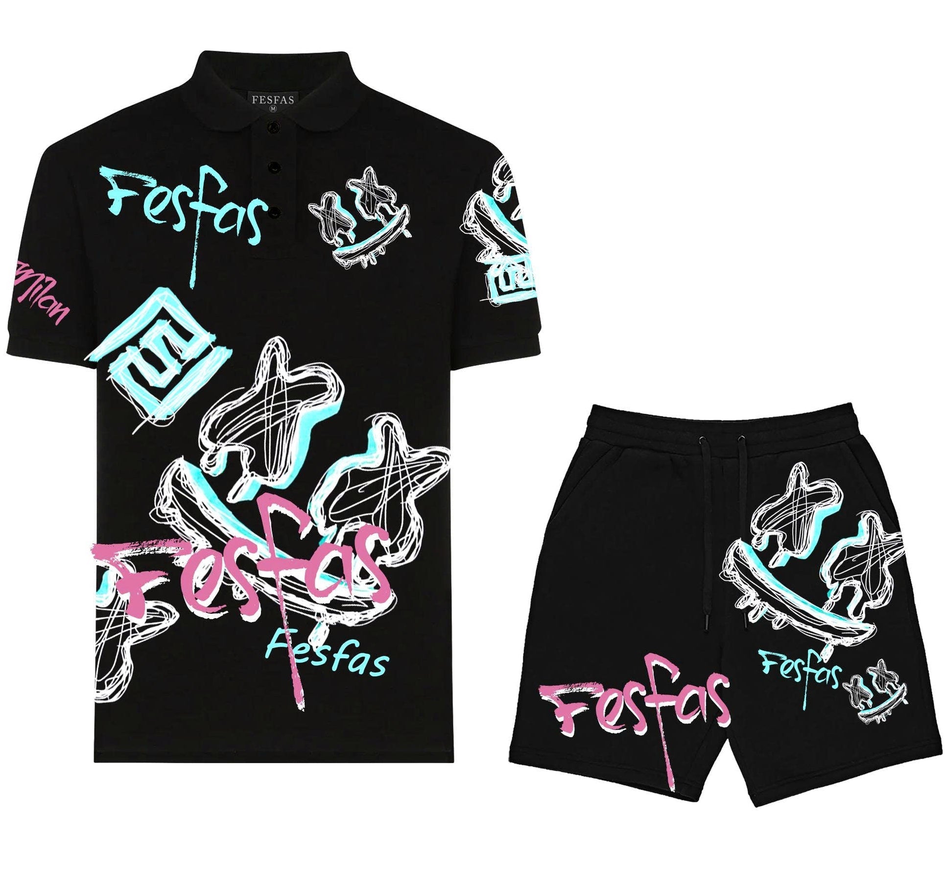 FesFas Hologram-print Polo Set | Men | Black