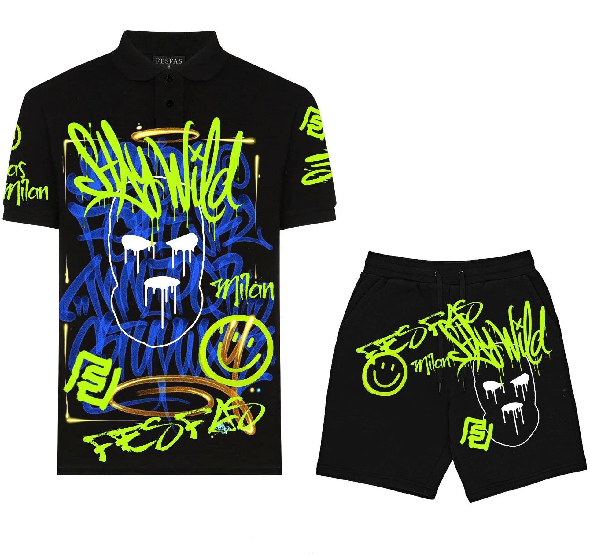 FesFas Hologram-print Polo Set | Men | Black