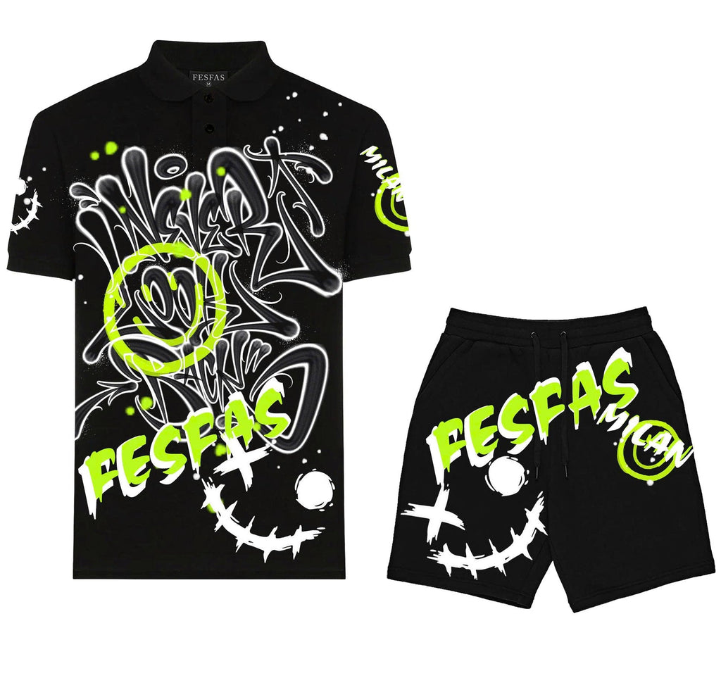 FesFas Hologram-print Polo Set | Men | Black