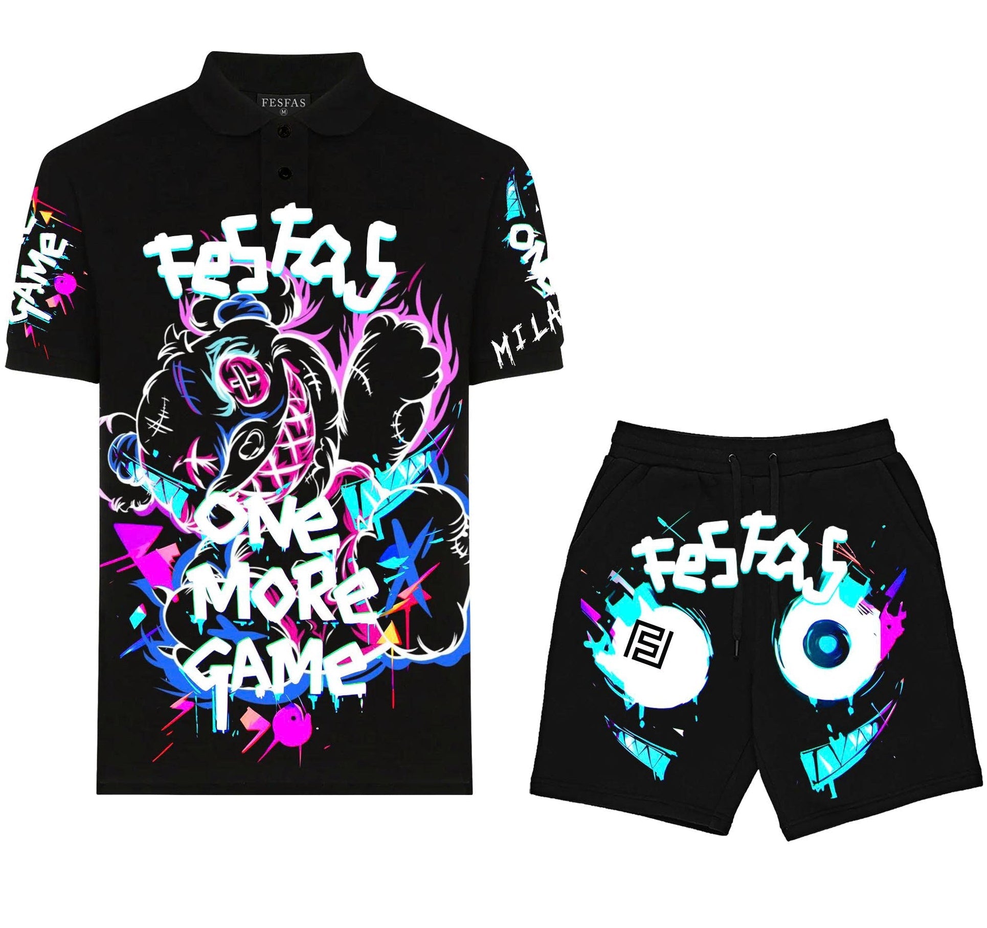 FesFas Hologram-print Polo Set | Men | Black